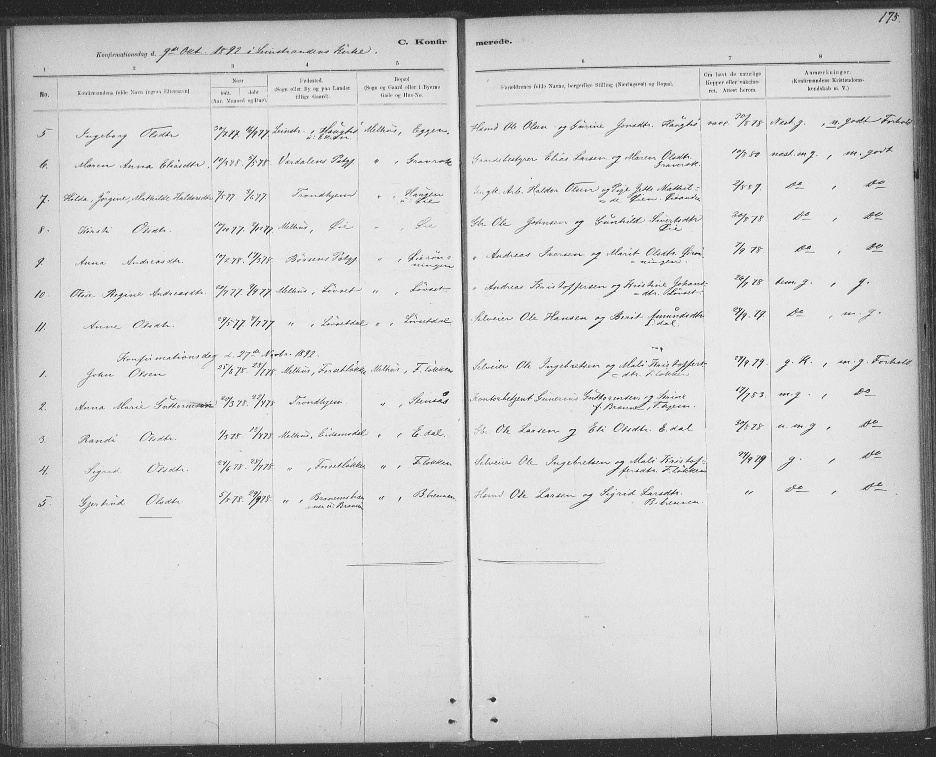 Ministerialprotokoller, klokkerbøker og fødselsregistre - Sør-Trøndelag, SAT/A-1456/691/L1085: Parish register (official) no. 691A17, 1887-1908, p. 175