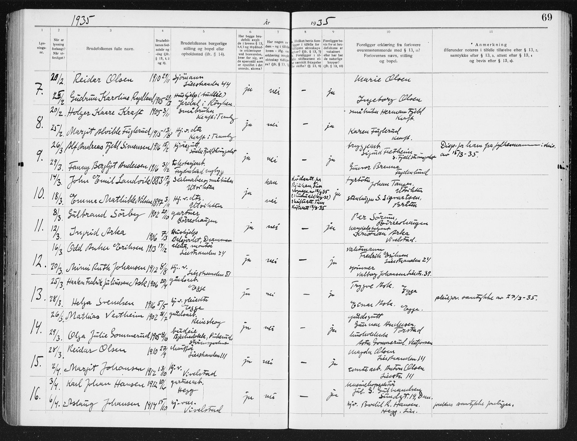 Lier kirkebøker, AV/SAKO-A-230/H/Ha/L0002: Banns register no. 2, 1919-1939, p. 69