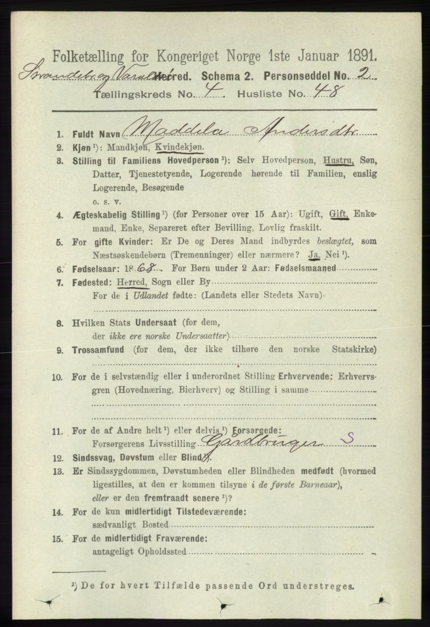 RA, 1891 census for 1226 Strandebarm og Varaldsøy, 1891, p. 1719