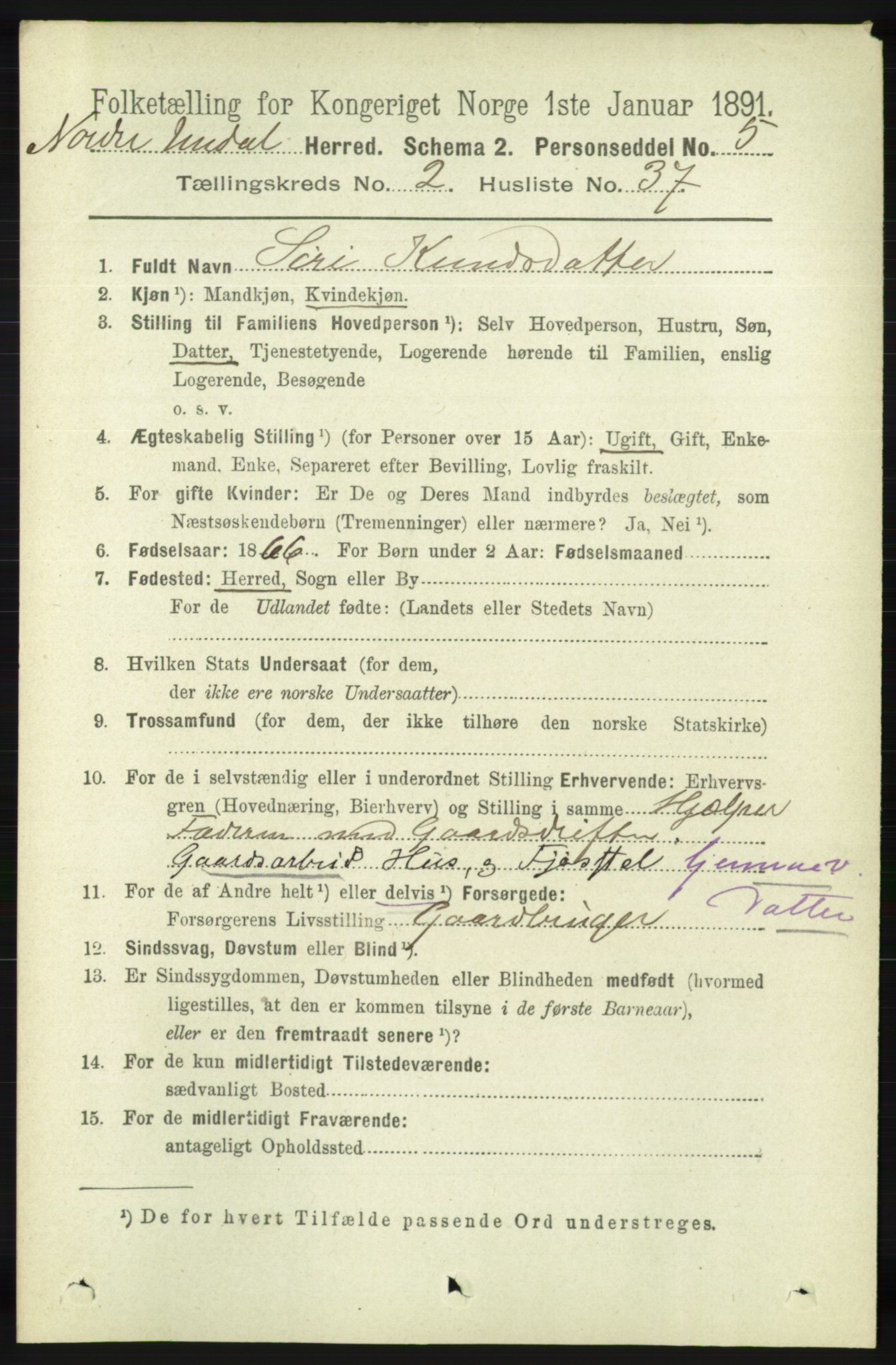 RA, 1891 census for 1028 Nord-Audnedal, 1891, p. 542