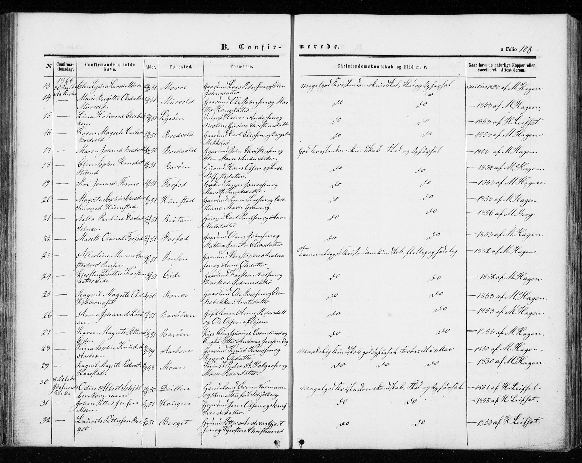 Ministerialprotokoller, klokkerbøker og fødselsregistre - Sør-Trøndelag, SAT/A-1456/655/L0678: Parish register (official) no. 655A07, 1861-1873, p. 108