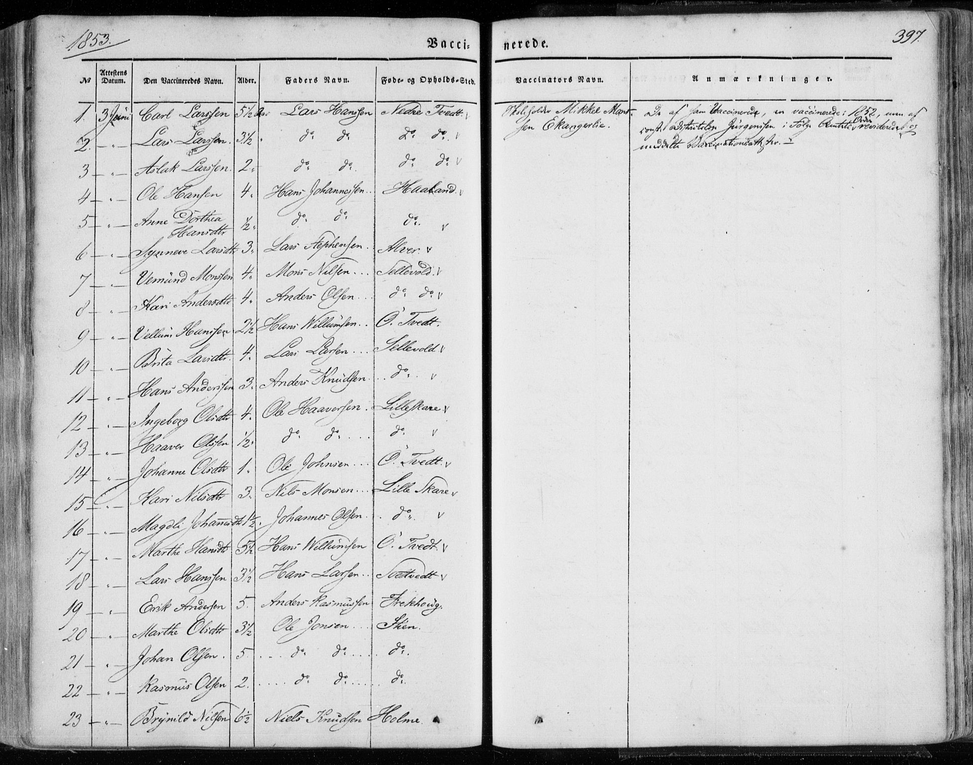 Hamre sokneprestembete, SAB/A-75501/H/Ha/Haa/Haaa/L0013: Parish register (official) no. A 13, 1846-1857, p. 397
