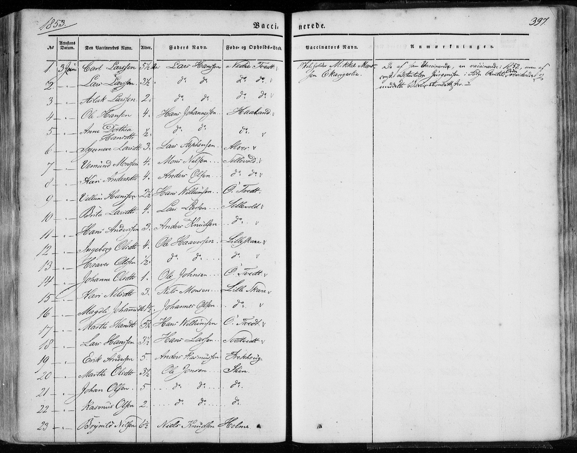 Hamre sokneprestembete, AV/SAB-A-75501/H/Ha/Haa/Haaa/L0013: Parish register (official) no. A 13, 1846-1857, p. 397