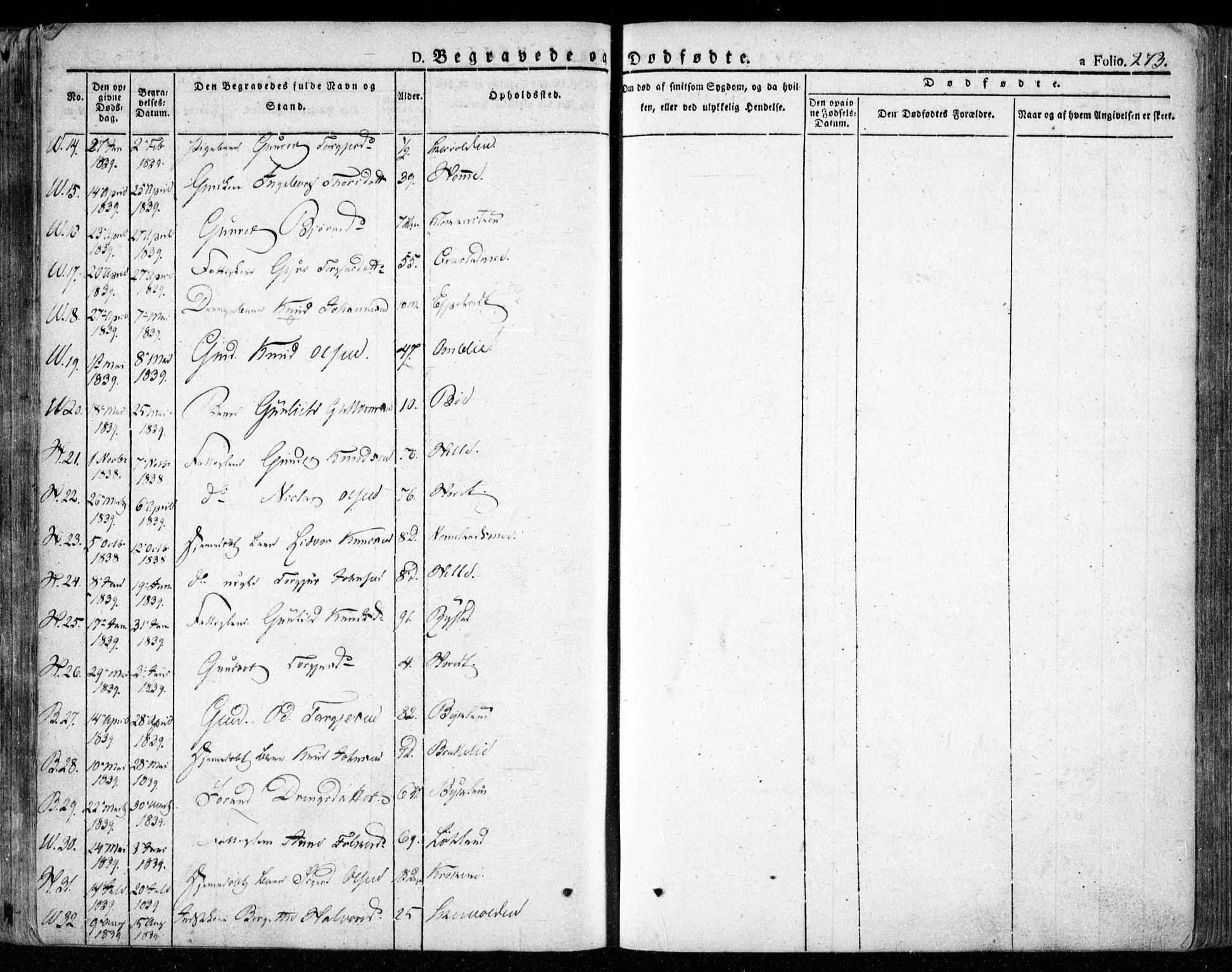Valle sokneprestkontor, SAK/1111-0044/F/Fa/Fac/L0006: Parish register (official) no. A 6, 1831-1853, p. 273