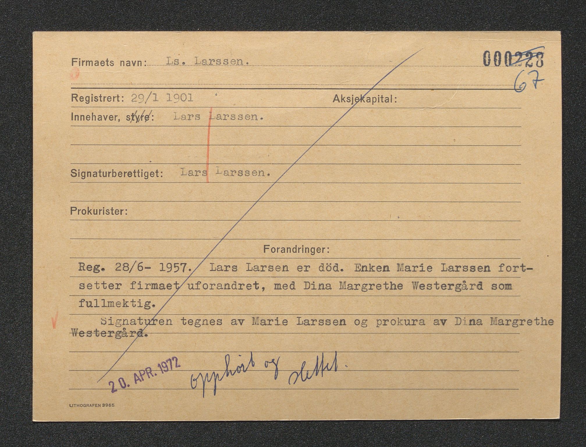 Stavanger byfogd, AV/SAST-A-101408/001/4/42/422/4221A/L0003: Register over slettede firma H-J, 1891-1987, p. 56