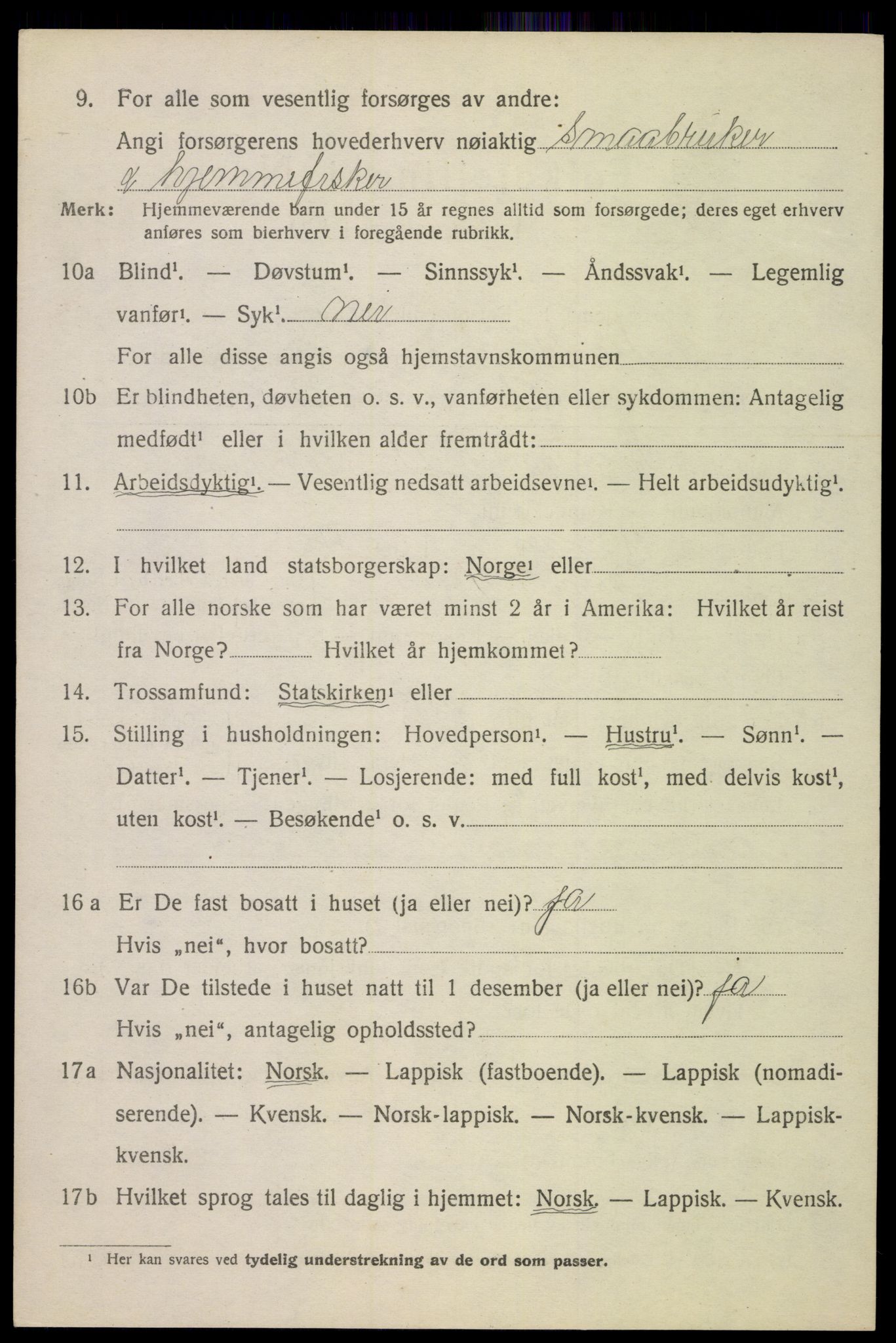 SAT, 1920 census for Sortland, 1920, p. 6225