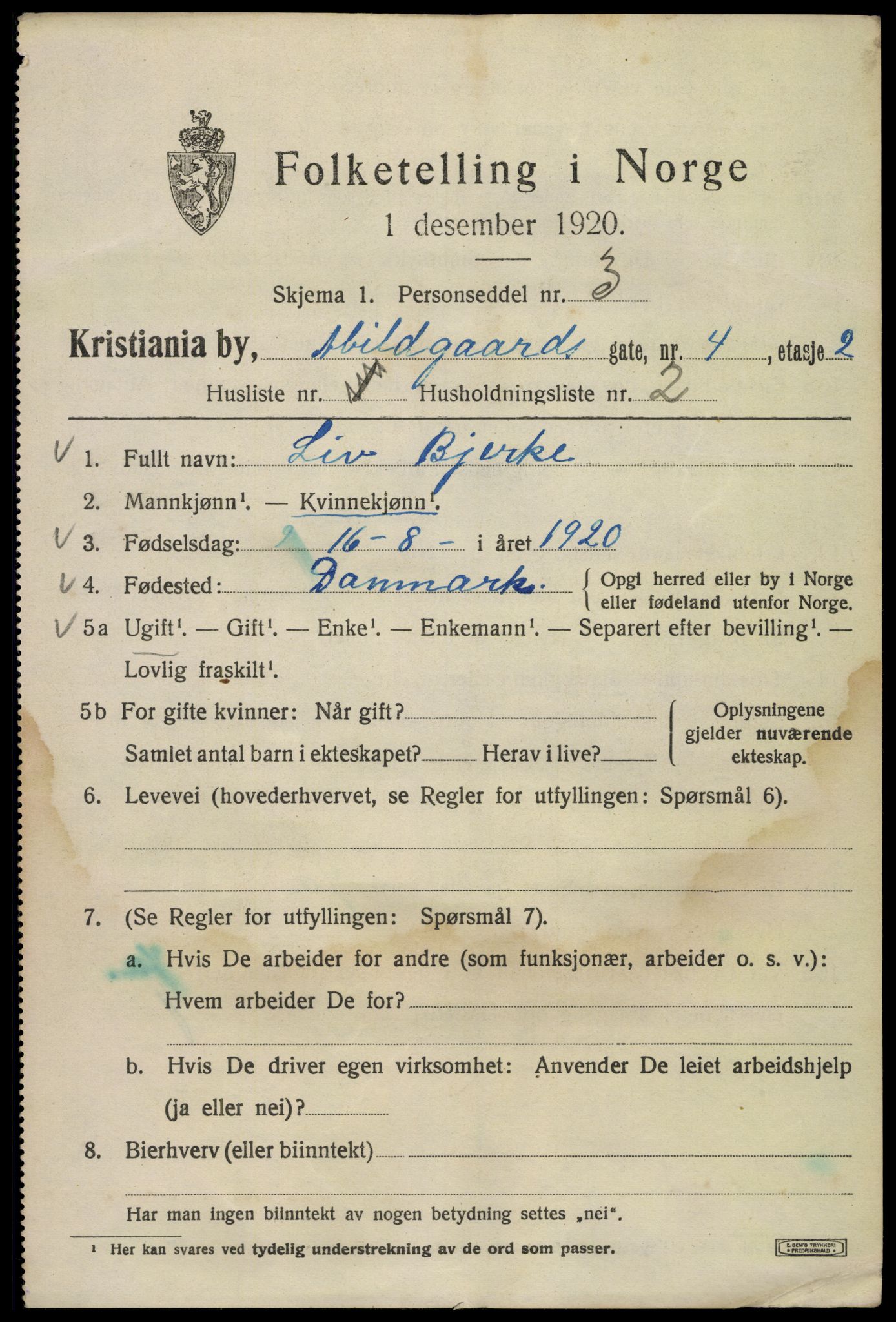 SAO, 1920 census for Kristiania, 1920, p. 137011