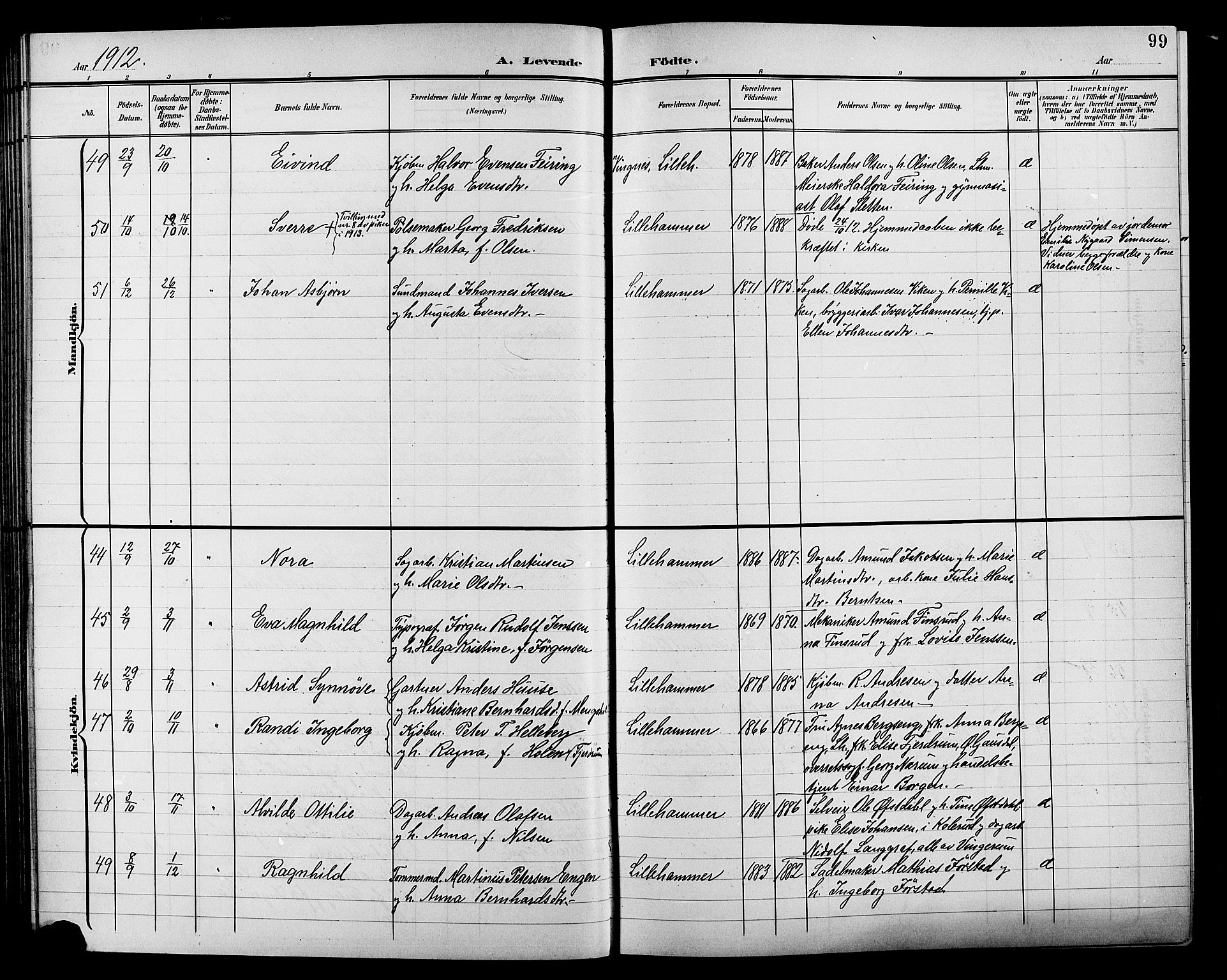 Lillehammer prestekontor, SAH/PREST-088/H/Ha/Hab/L0001: Parish register (copy) no. 1, 1901-1913, p. 99