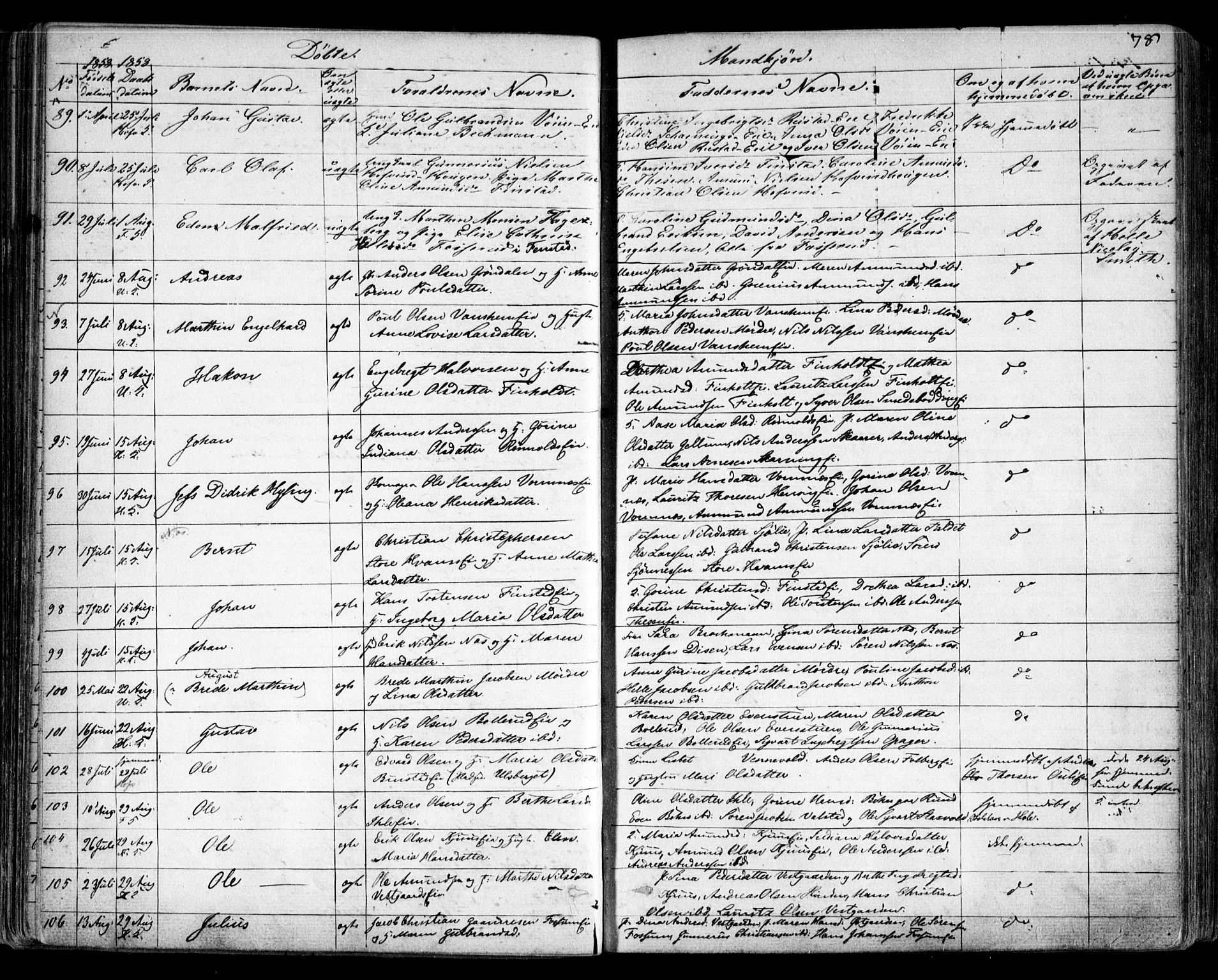 Nes prestekontor Kirkebøker, AV/SAO-A-10410/F/Fa/L0007: Parish register (official) no. I 7, 1846-1858, p. 78