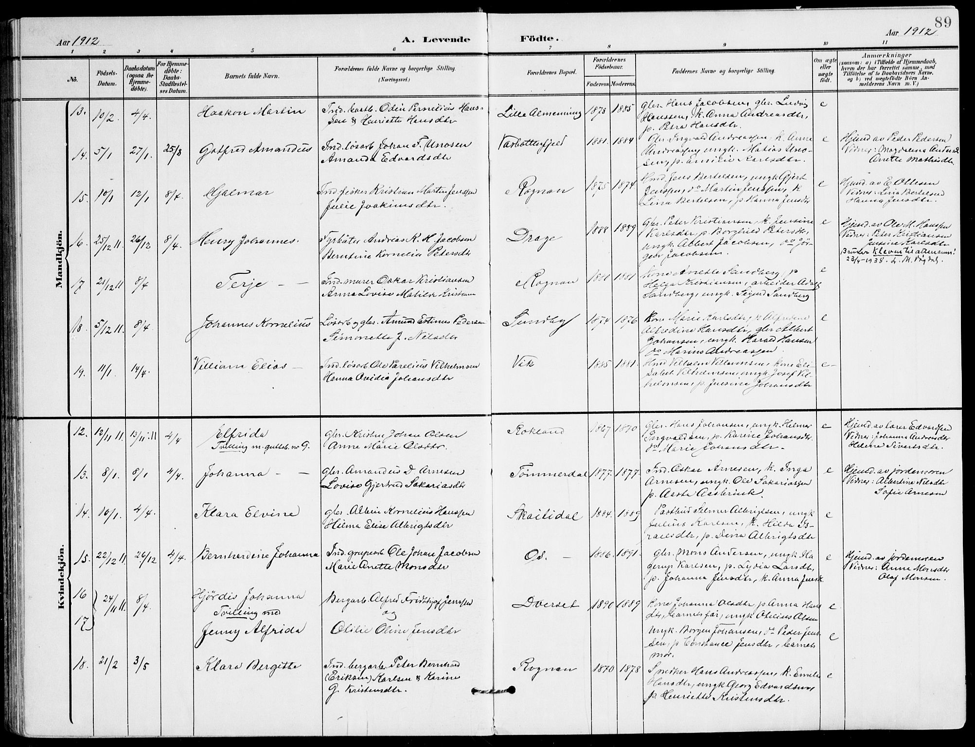 Ministerialprotokoller, klokkerbøker og fødselsregistre - Nordland, SAT/A-1459/847/L0672: Parish register (official) no. 847A12, 1902-1919, p. 89