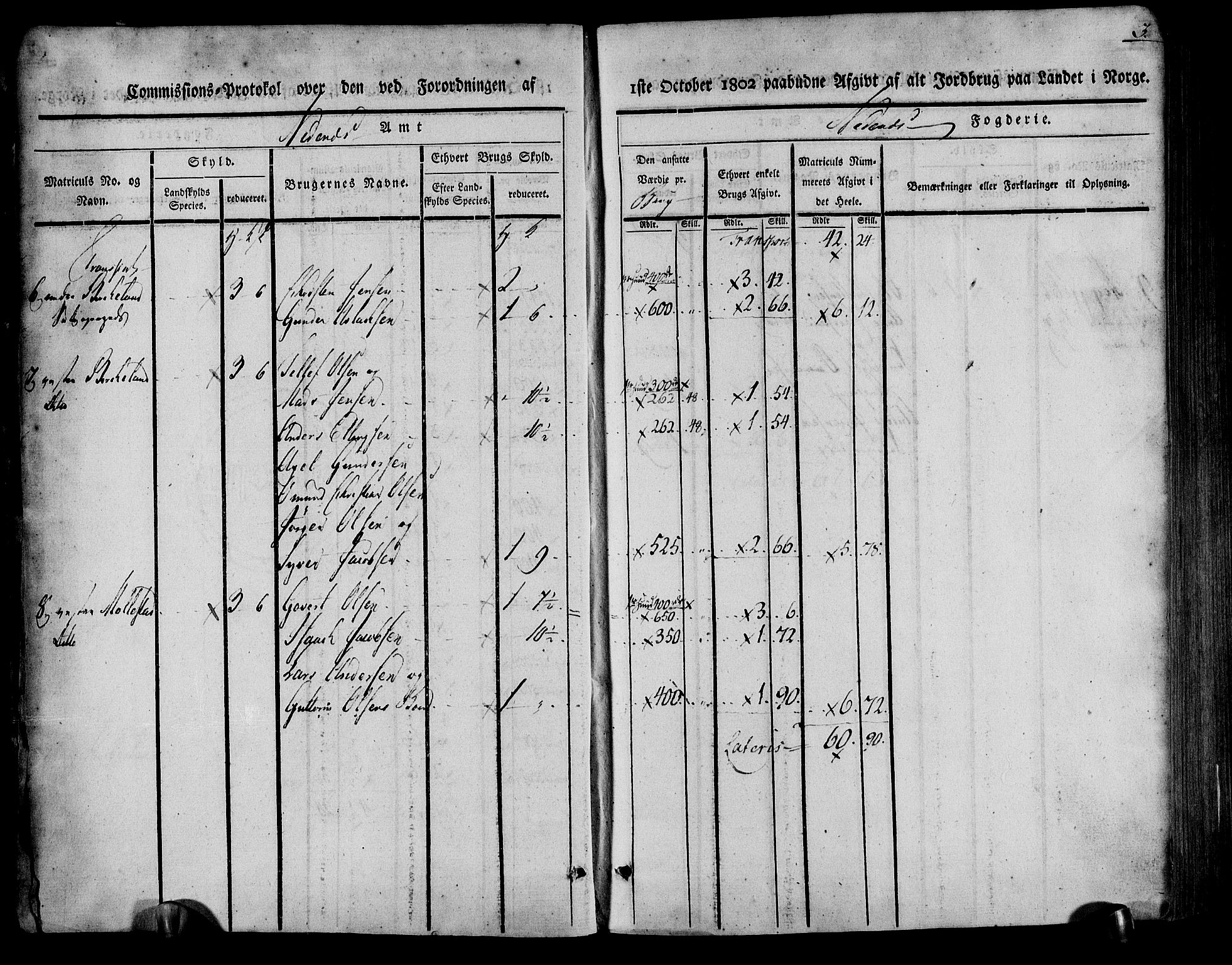 Rentekammeret inntil 1814, Realistisk ordnet avdeling, AV/RA-EA-4070/N/Ne/Nea/L0078: Nedenes fogderi. Kommisjonsprotokoll "Nr. 1", for Sand og Bringsvær skipreider, 1803, p. 5