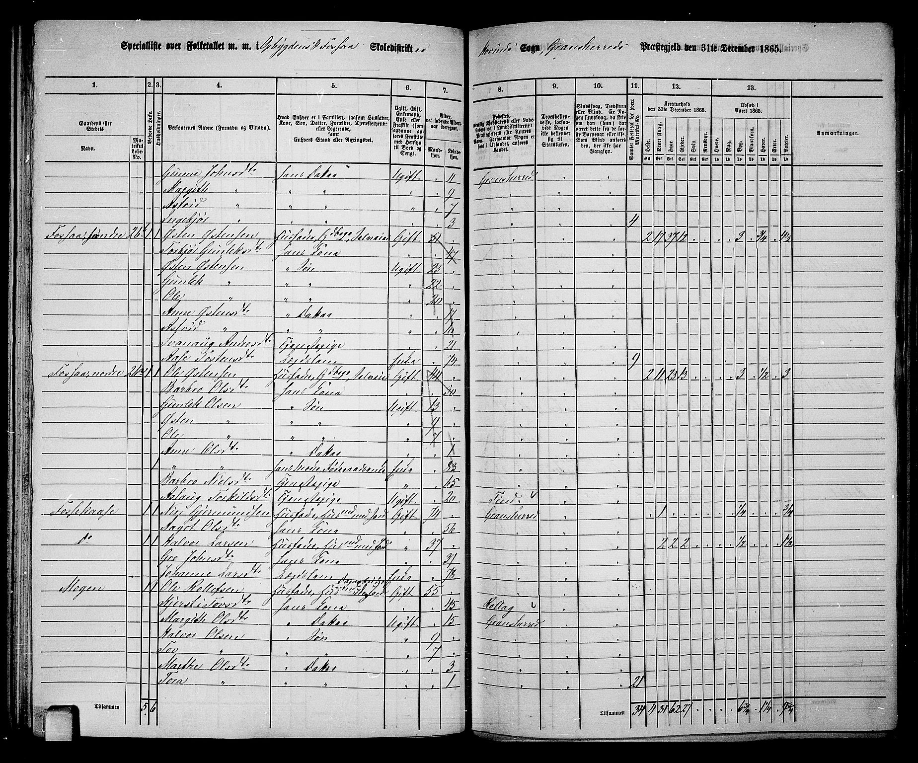 RA, 1865 census for Gransherad, 1865, p. 86