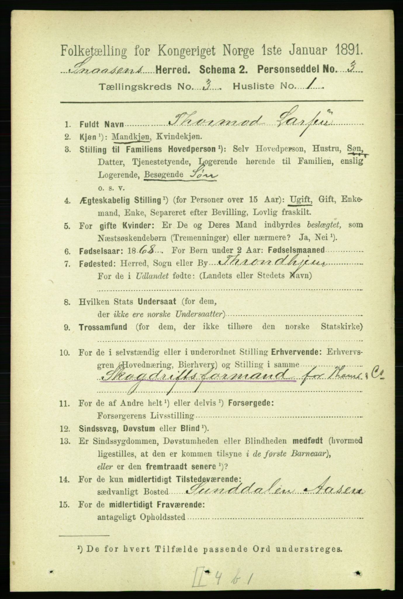 RA, 1891 census for 1736 Snåsa, 1891, p. 645