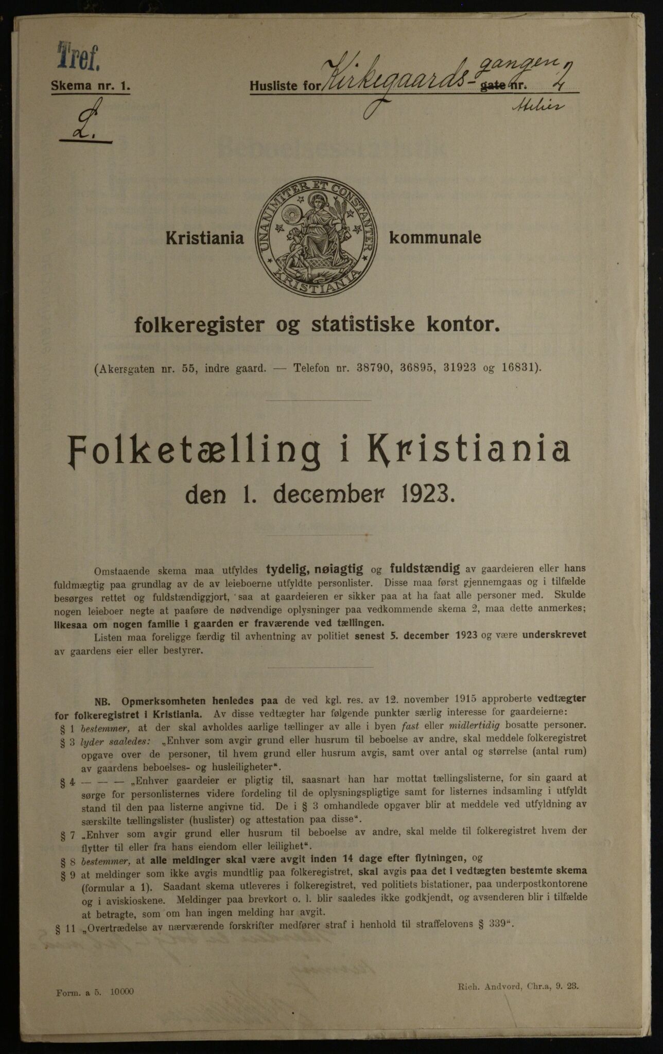 OBA, Municipal Census 1923 for Kristiania, 1923, p. 55707