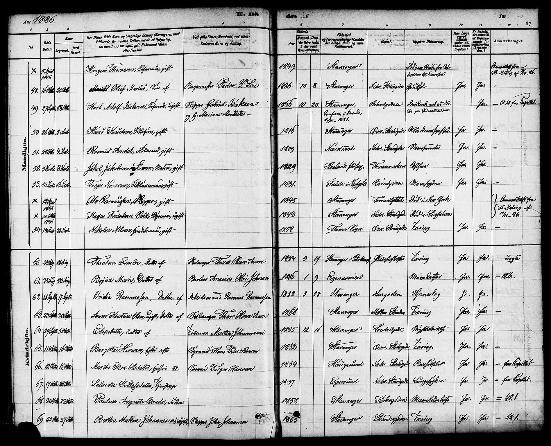 Domkirken sokneprestkontor, AV/SAST-A-101812/001/30/30BA/L0027: Parish register (official) no. A 26, 1878-1896, p. 87