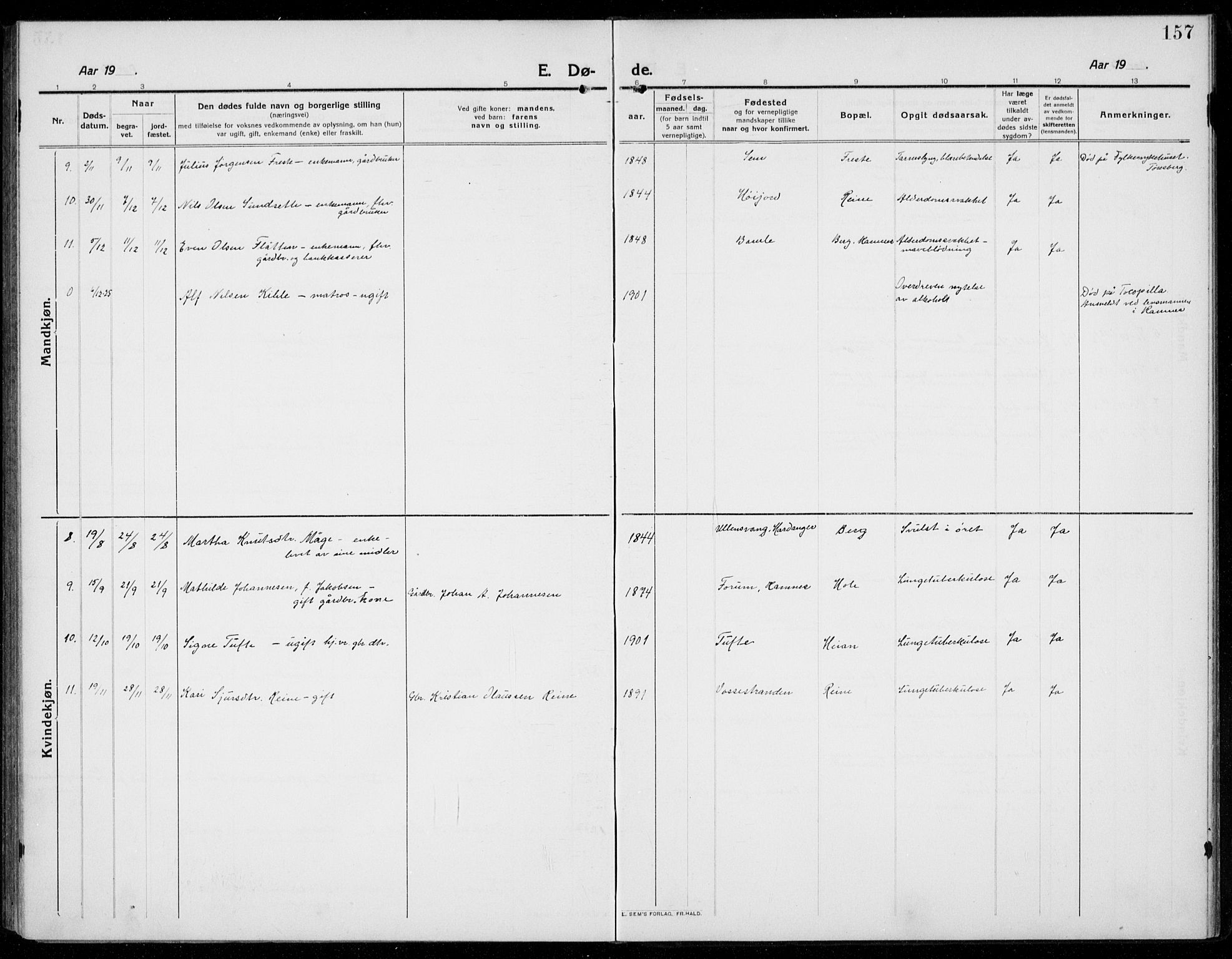 Ramnes kirkebøker, SAKO/A-314/G/Ga/L0005: Parish register (copy) no. I 5, 1912-1936, p. 157