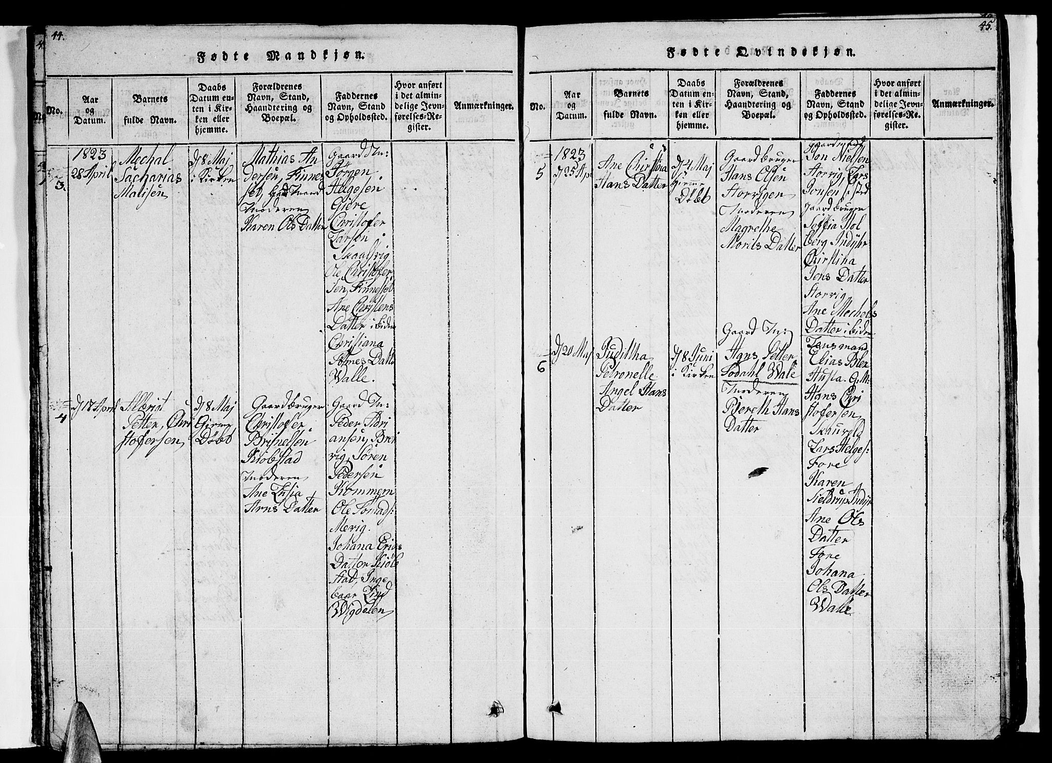 Ministerialprotokoller, klokkerbøker og fødselsregistre - Nordland, AV/SAT-A-1459/805/L0105: Parish register (copy) no. 805C01, 1820-1839, p. 44-45