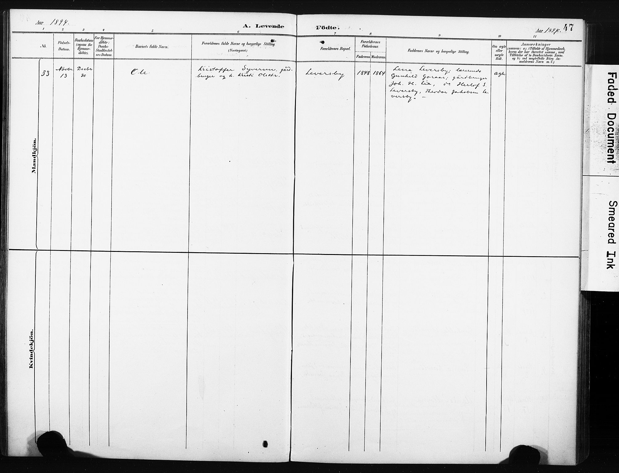 Eiker kirkebøker, SAKO/A-4/F/Fc/L0002: Parish register (official) no. III 2, 1889-1897, p. 47