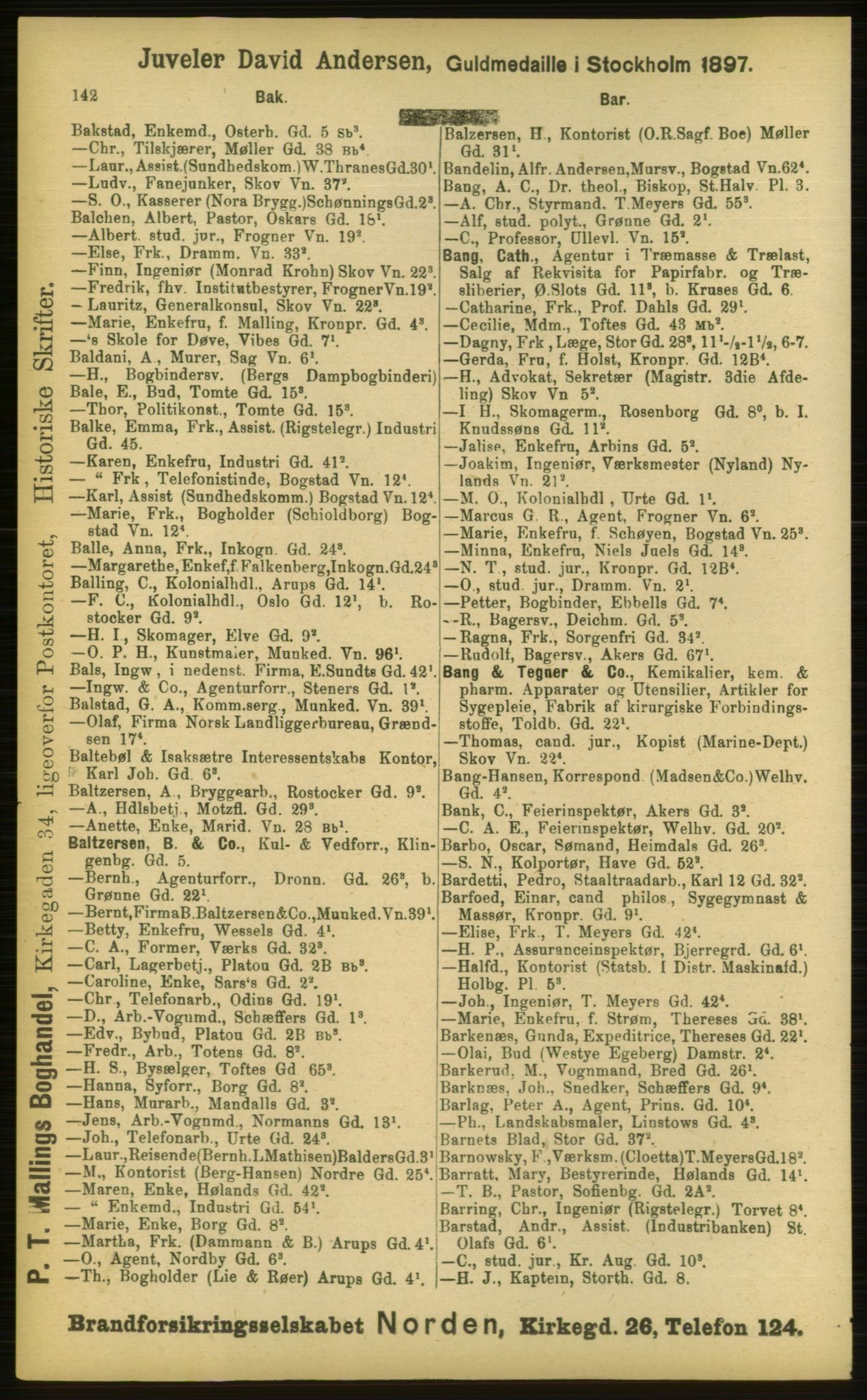 Kristiania/Oslo adressebok, PUBL/-, 1898, p. 142