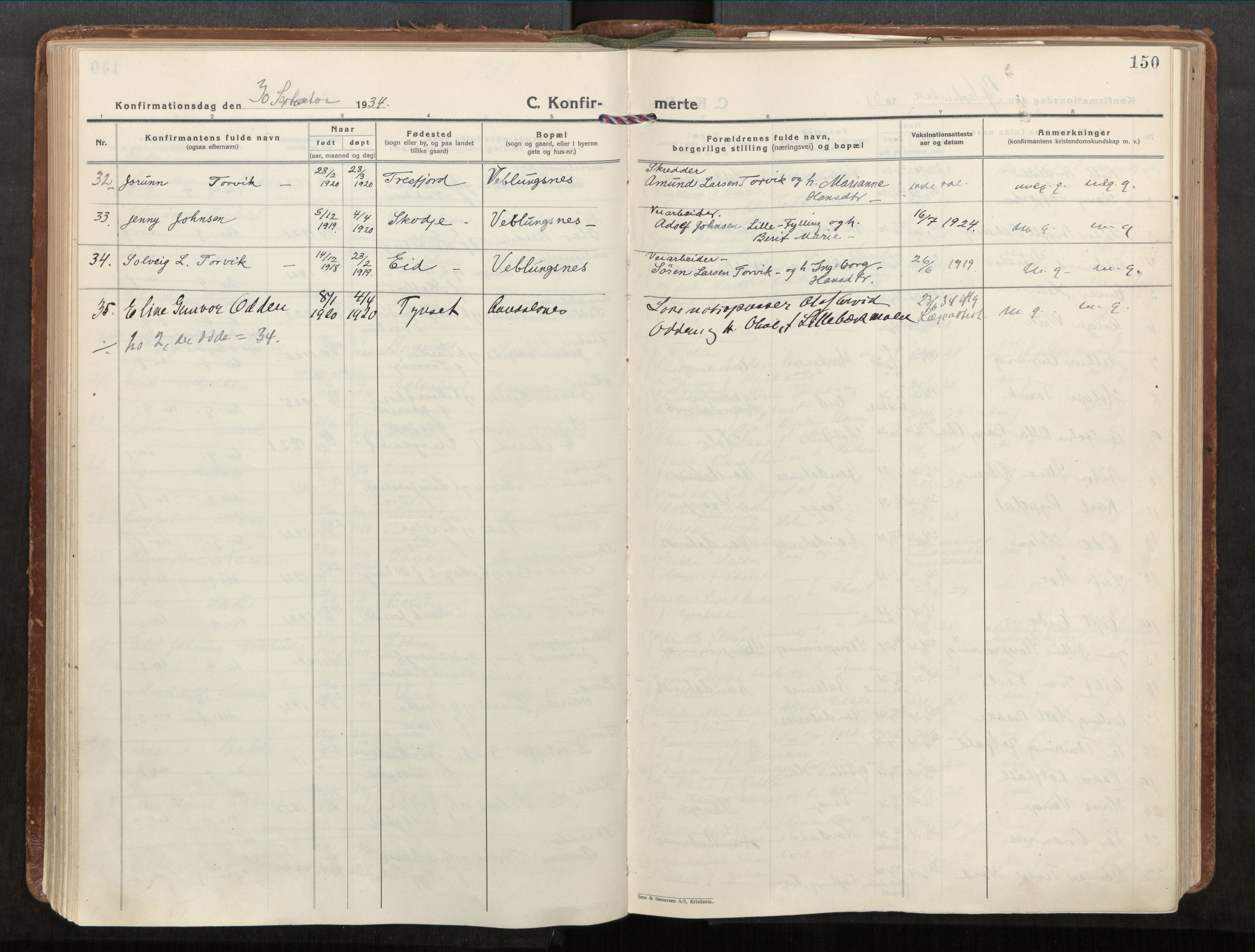 Ministerialprotokoller, klokkerbøker og fødselsregistre - Møre og Romsdal, AV/SAT-A-1454/544/L0587: Parish register (official) no. 544A11, 1924-1954, p. 150