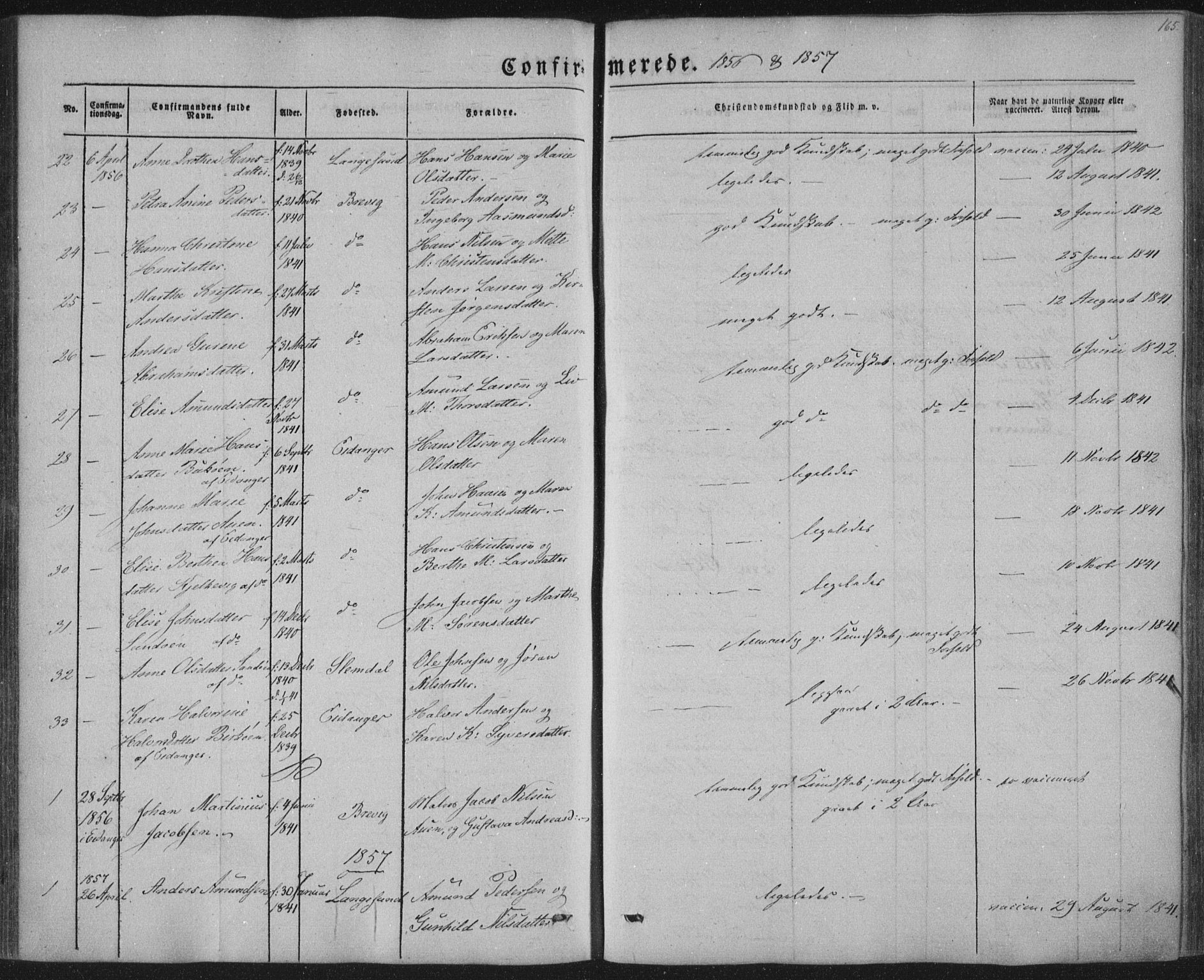 Brevik kirkebøker, SAKO/A-255/F/Fa/L0005: Parish register (official) no. 5, 1847-1865, p. 165