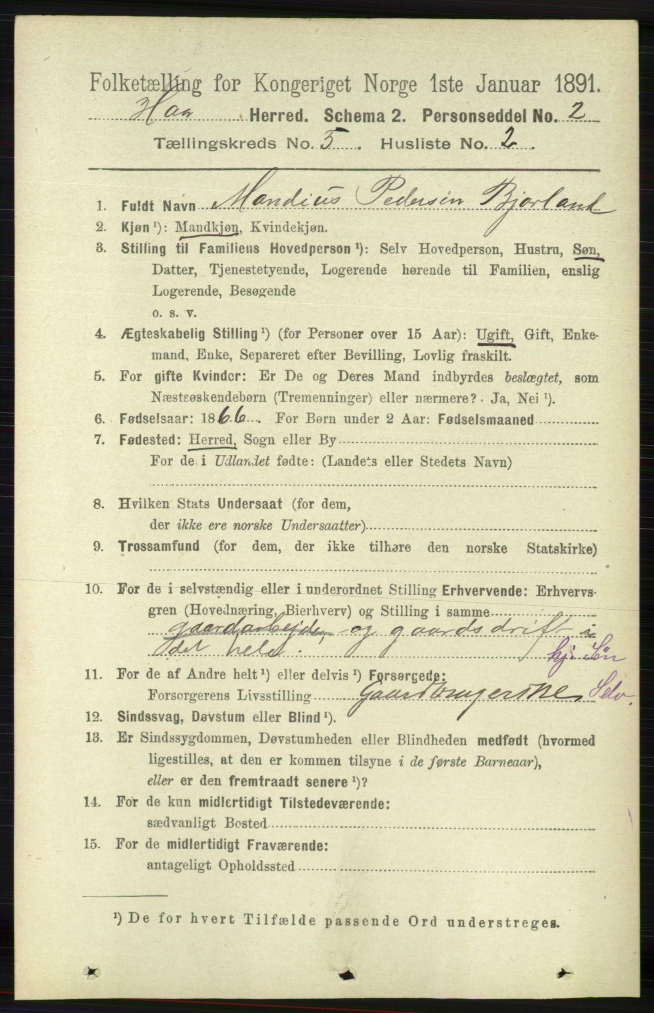 RA, 1891 census for 1119 Hå, 1891, p. 1349