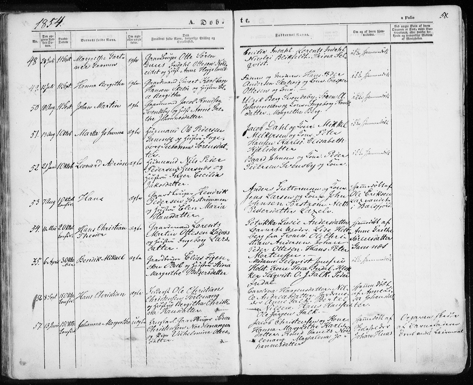 Karlsøy sokneprestembete, SATØ/S-1299/H/Ha/Haa/L0003kirke: Parish register (official) no. 3, 1843-1860, p. 58