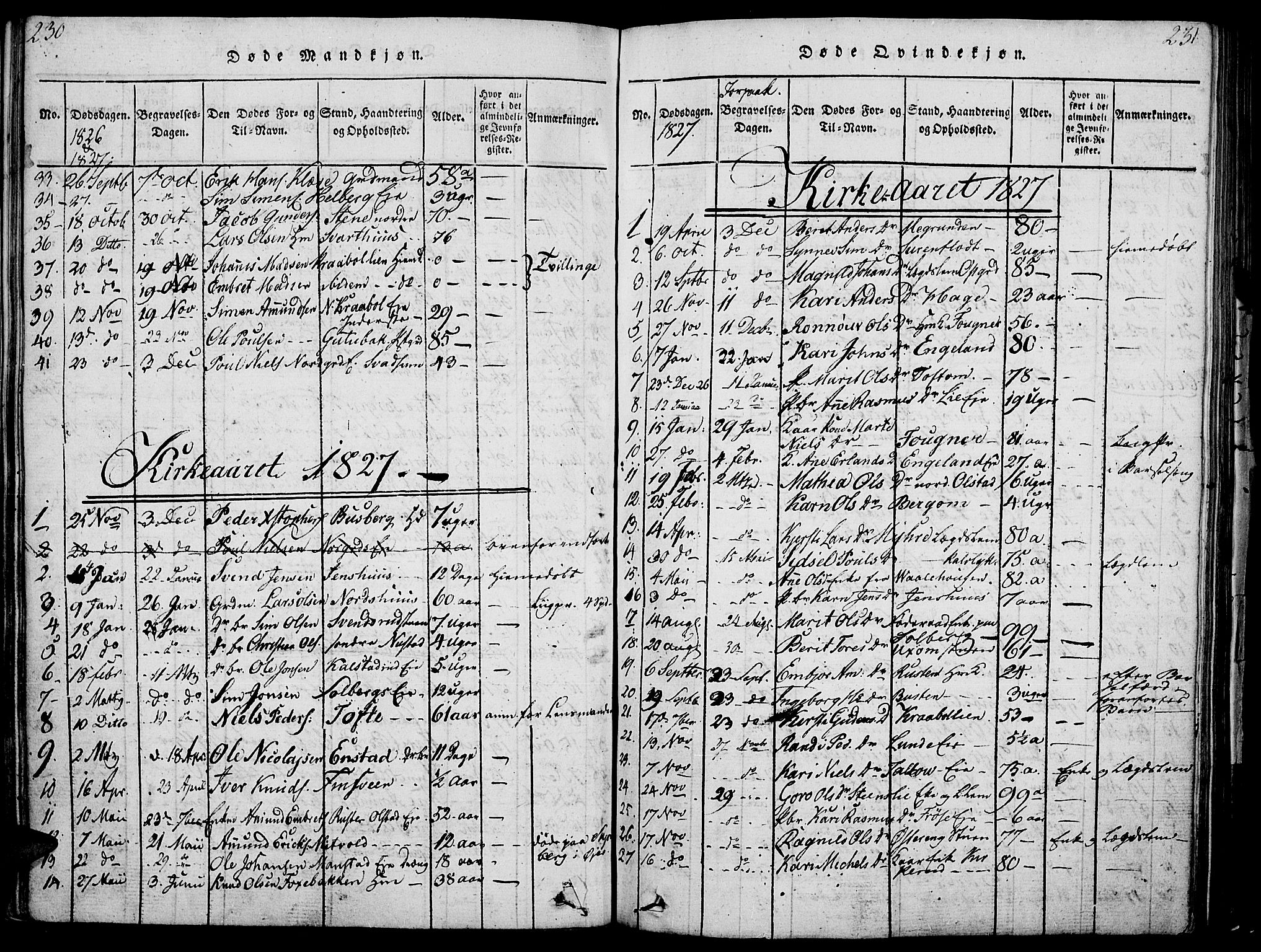 Gausdal prestekontor, SAH/PREST-090/H/Ha/Haa/L0005: Parish register (official) no. 5, 1817-1829, p. 230-231