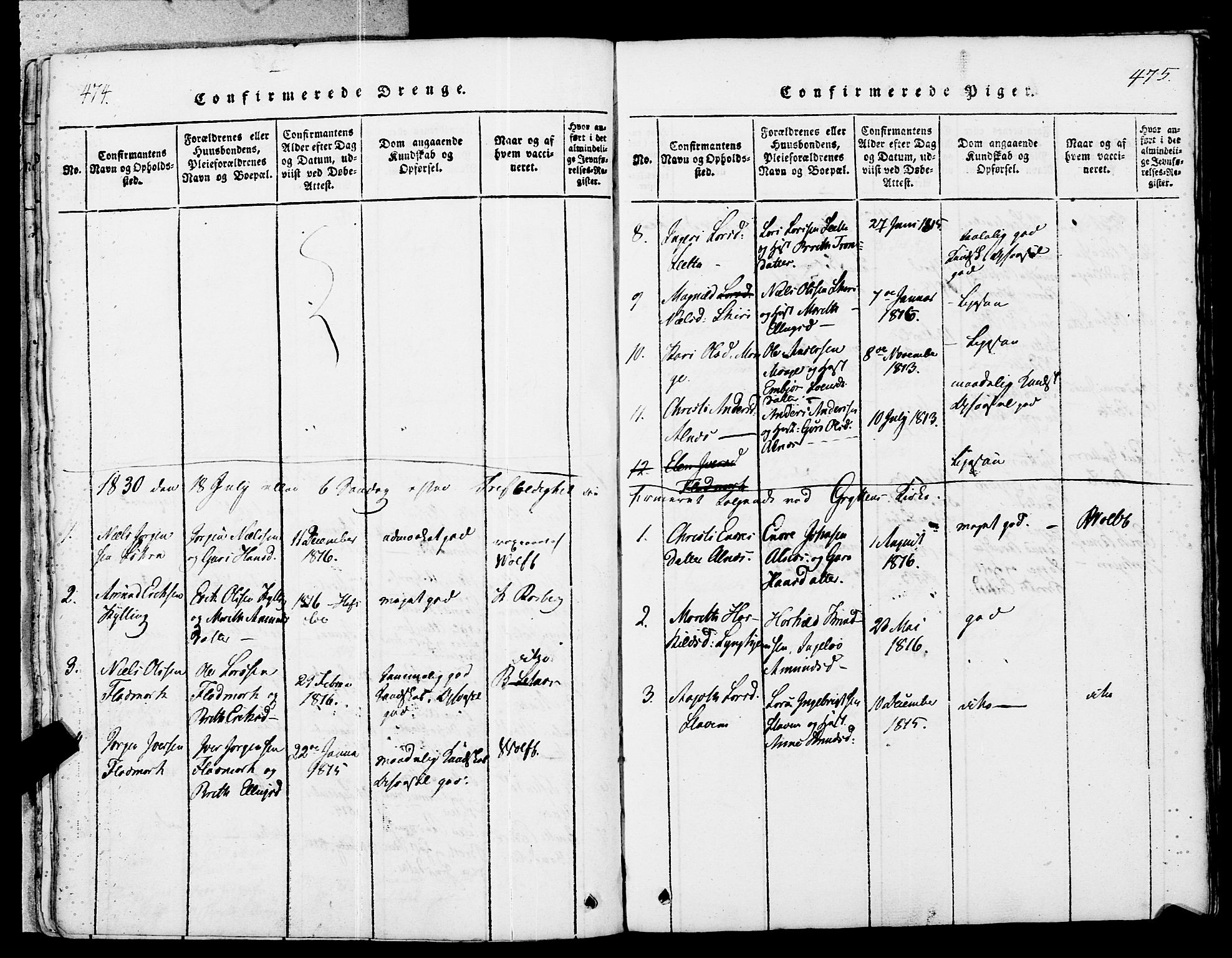 Ministerialprotokoller, klokkerbøker og fødselsregistre - Møre og Romsdal, SAT/A-1454/546/L0593: Parish register (official) no. 546A01, 1818-1853, p. 474-475
