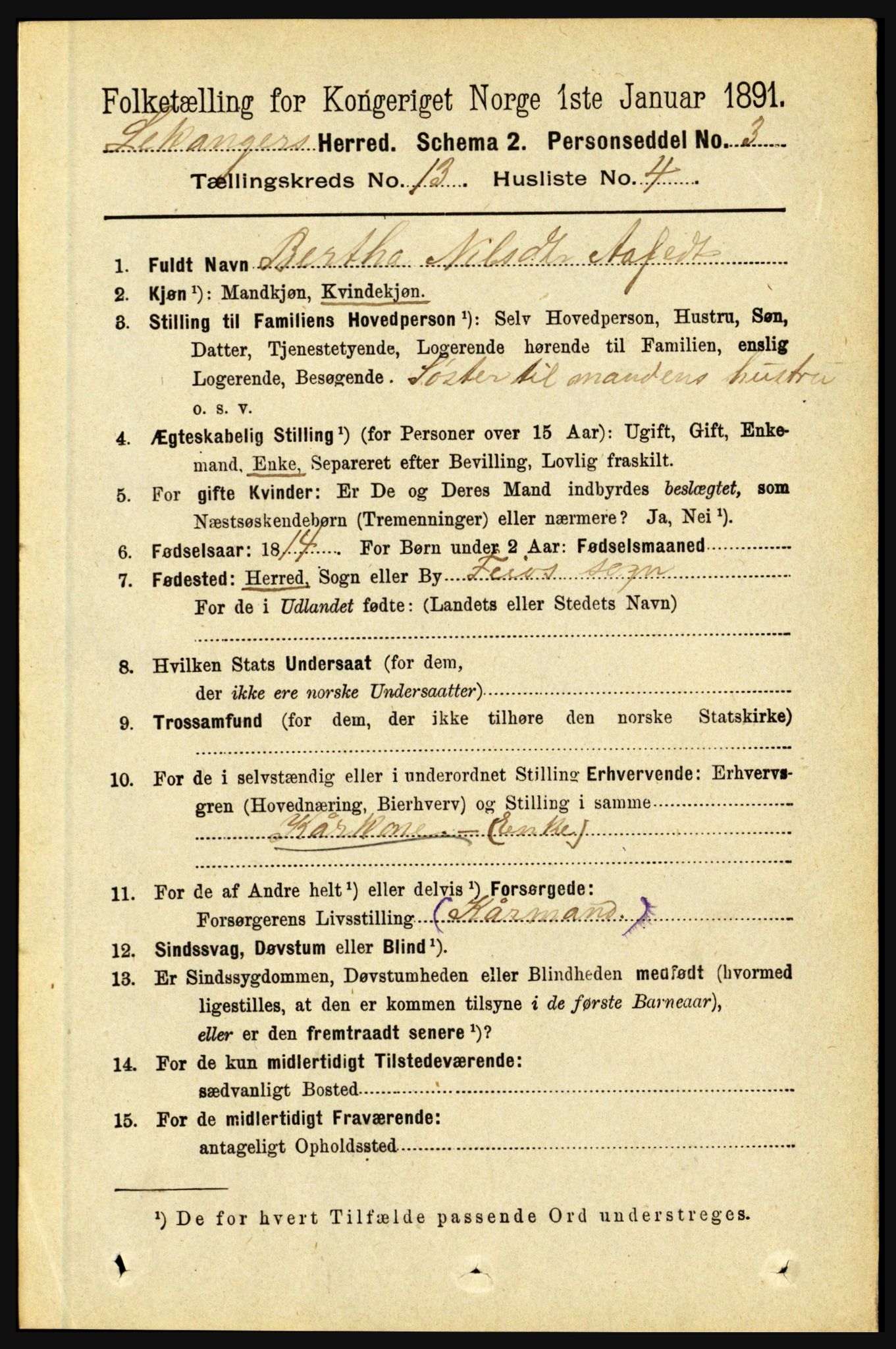 RA, 1891 census for 1419 Leikanger, 1891, p. 2480