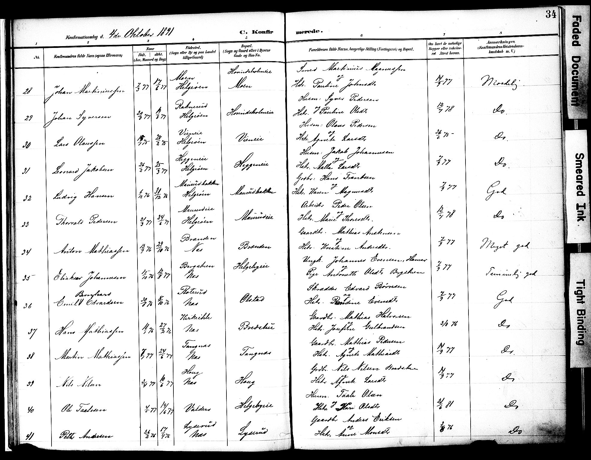 Nes prestekontor, Hedmark, AV/SAH-PREST-020/K/Ka/L0010: Parish register (official) no. 10, 1887-1905, p. 34