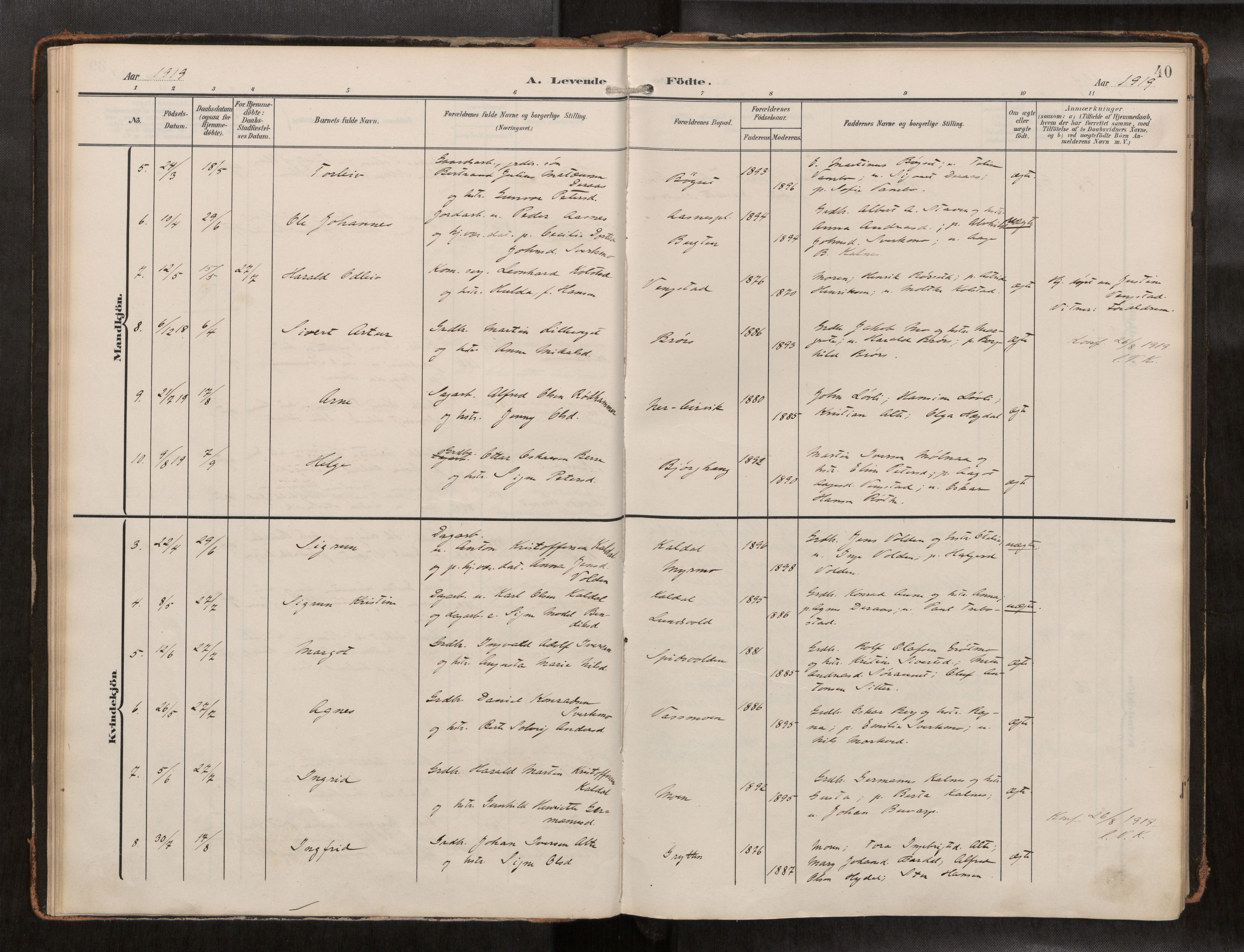 Ministerialprotokoller, klokkerbøker og fødselsregistre - Nord-Trøndelag, AV/SAT-A-1458/742/L0409a: Parish register (official) no. 742A03, 1906-1924, p. 40