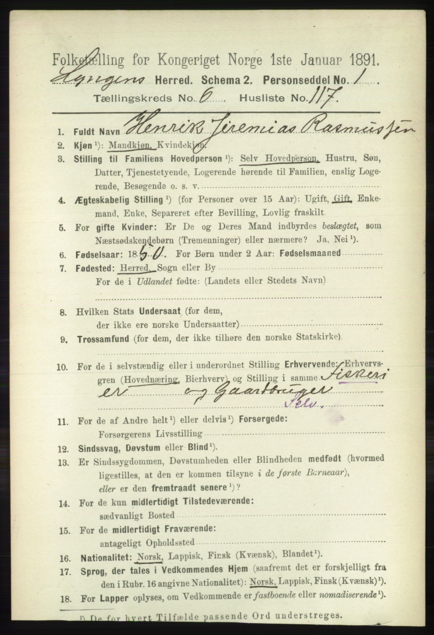 RA, 1891 census for 1938 Lyngen, 1891, p. 6083