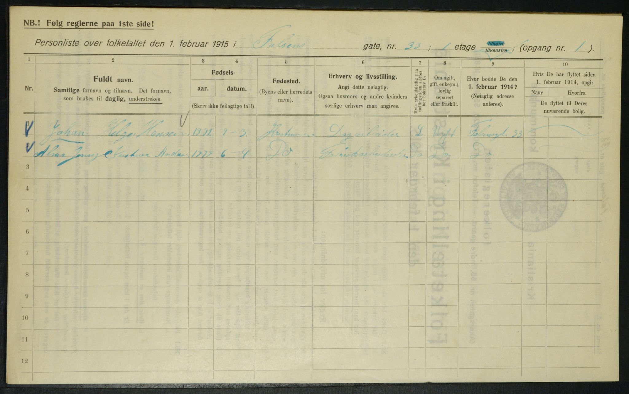 OBA, Municipal Census 1915 for Kristiania, 1915, p. 23173