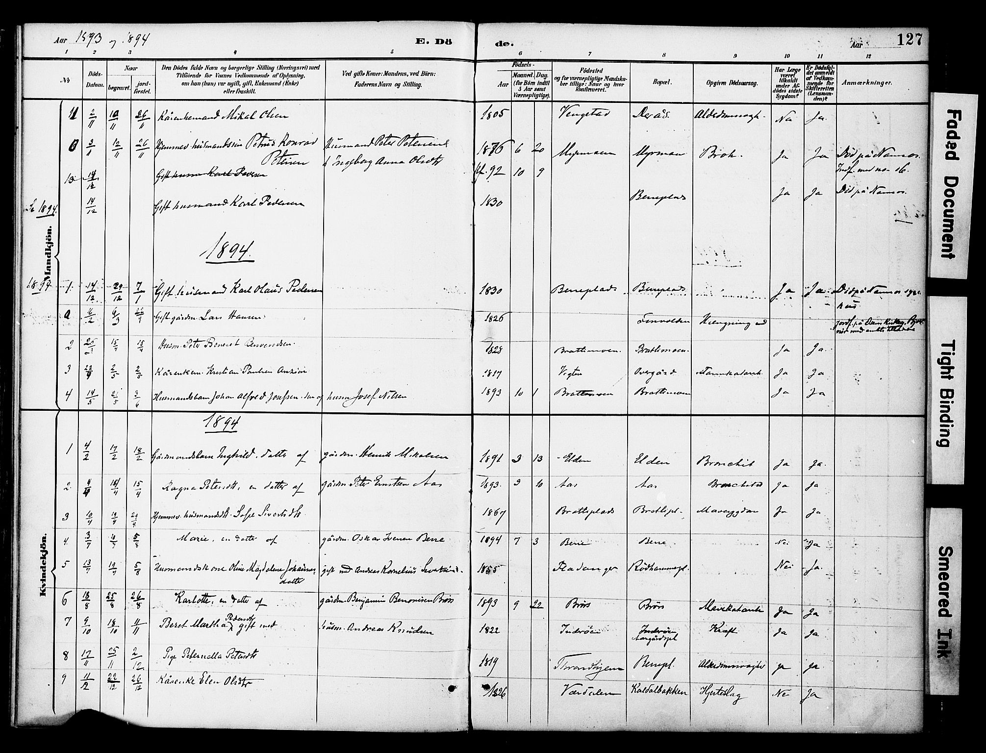 Ministerialprotokoller, klokkerbøker og fødselsregistre - Nord-Trøndelag, AV/SAT-A-1458/742/L0409: Parish register (official) no. 742A02, 1891-1905, p. 127