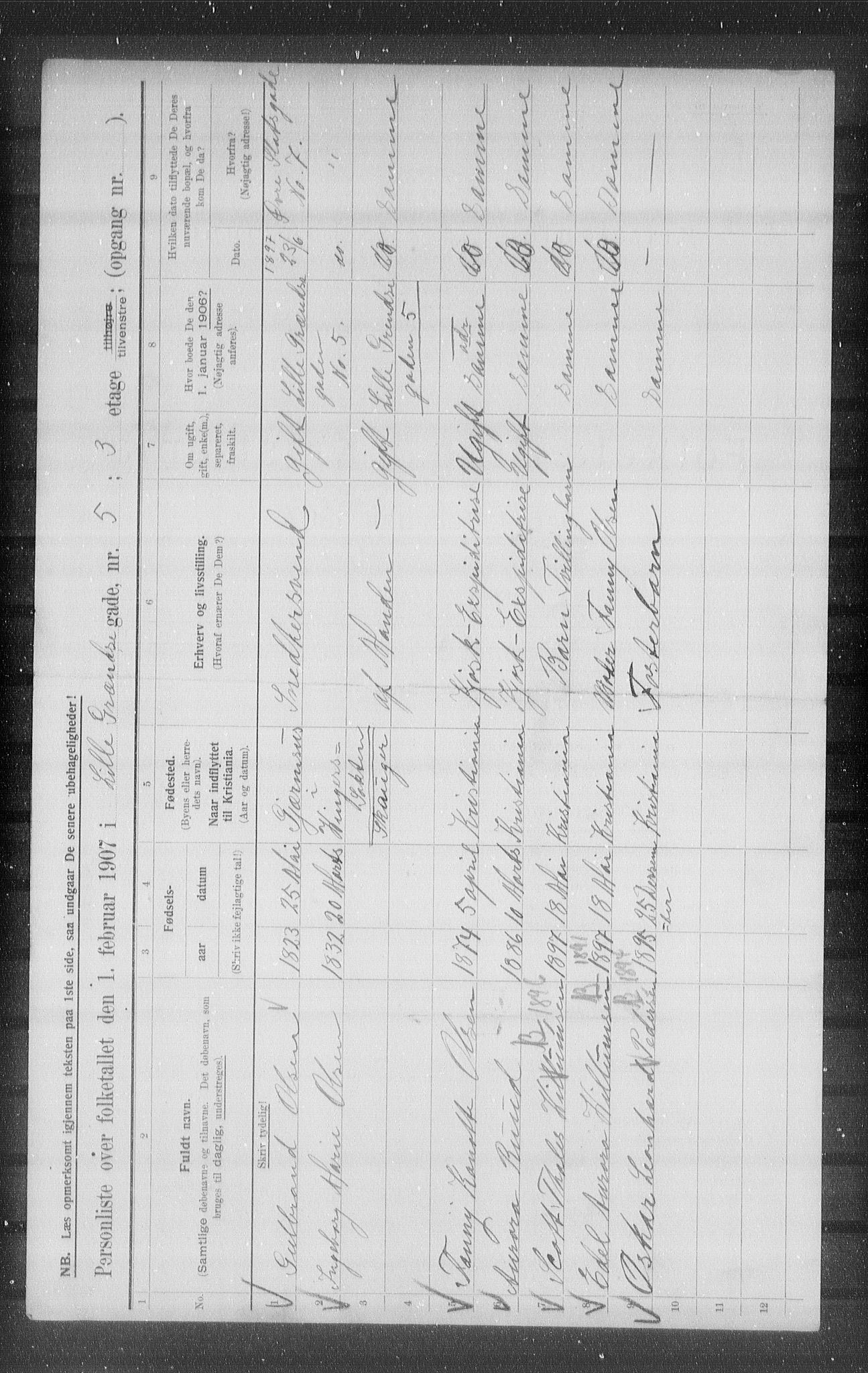 OBA, Municipal Census 1907 for Kristiania, 1907, p. 29625