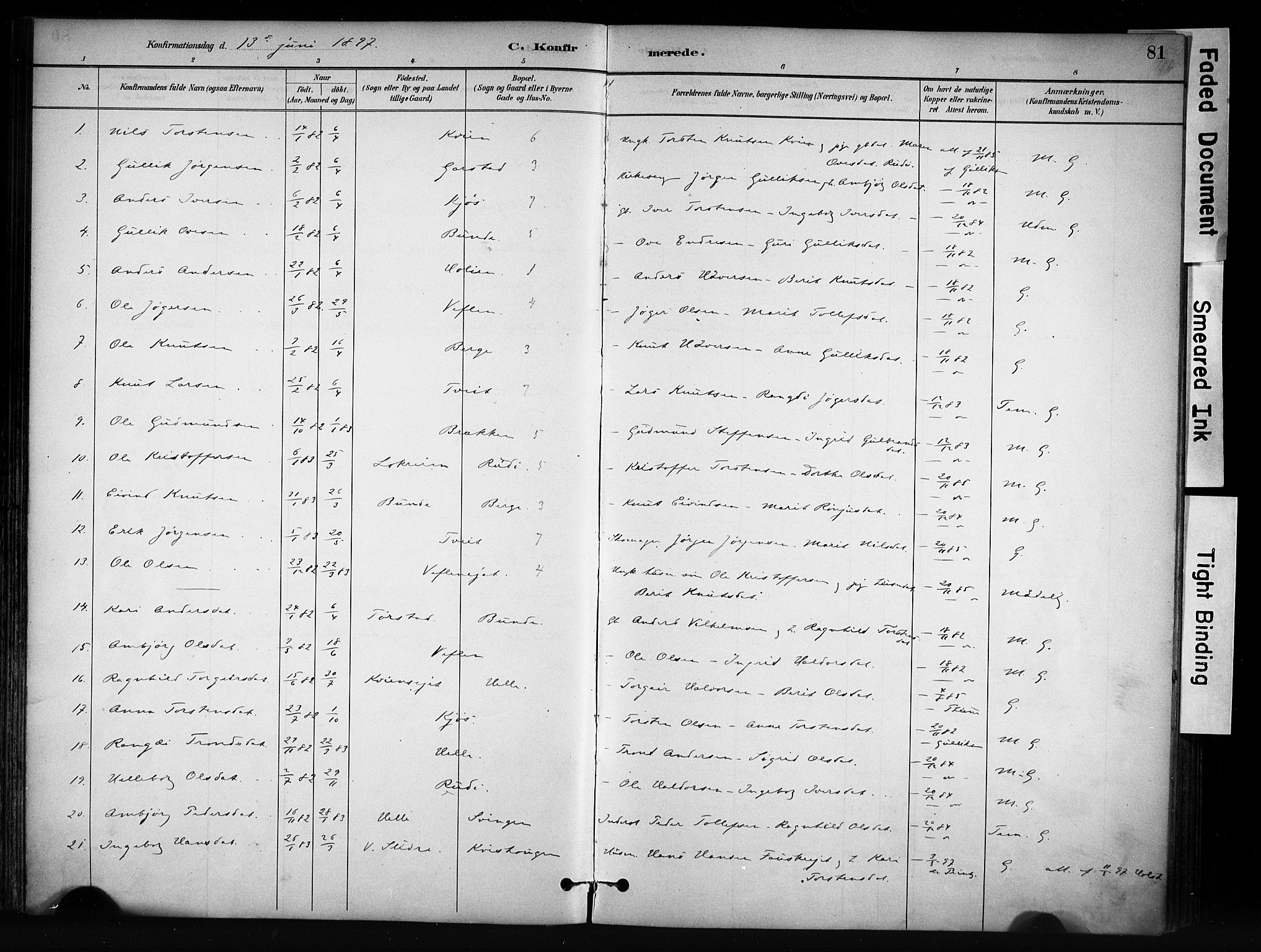 Vang prestekontor, Valdres, SAH/PREST-140/H/Ha/L0009: Parish register (official) no. 9, 1882-1914, p. 81