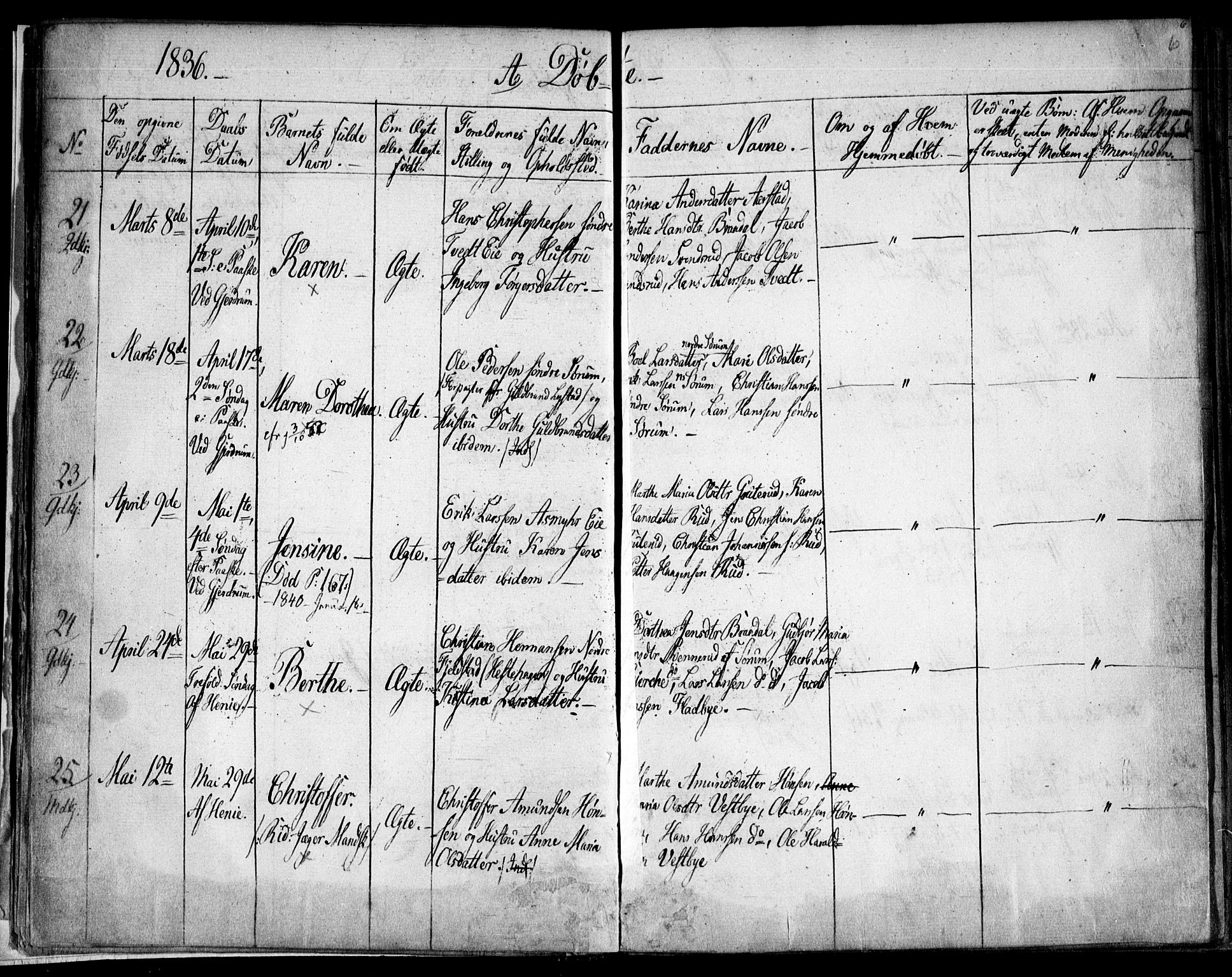 Gjerdrum prestekontor Kirkebøker, AV/SAO-A-10412b/F/Fa/L0005: Parish register (official) no. I 5, 1835-1845, p. 6