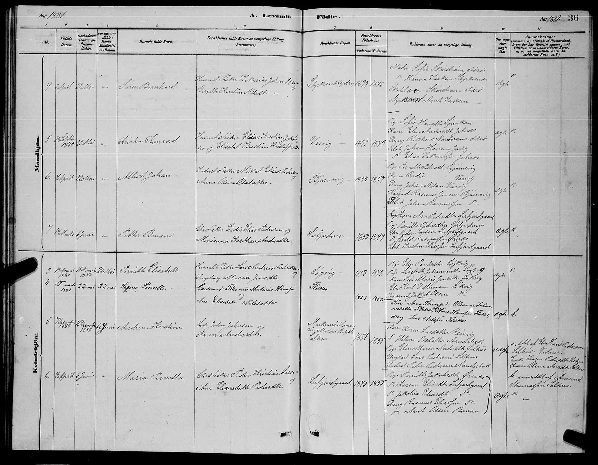 Ministerialprotokoller, klokkerbøker og fødselsregistre - Nordland, AV/SAT-A-1459/853/L0776: Parish register (copy) no. 853C04, 1878-1889, p. 36