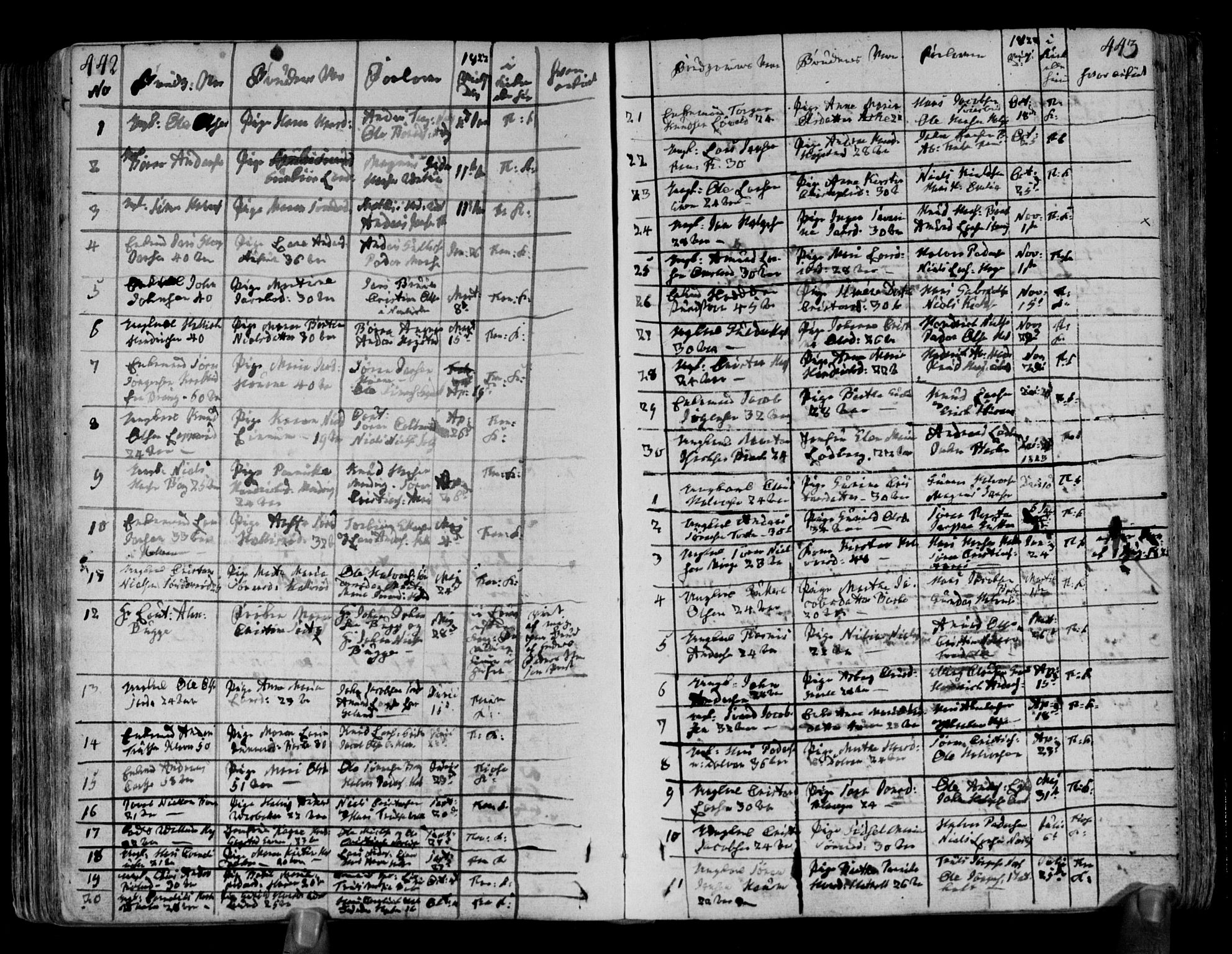Brunlanes kirkebøker, SAKO/A-342/F/Fa/L0002: Parish register (official) no. I 2, 1802-1834, p. 442-443