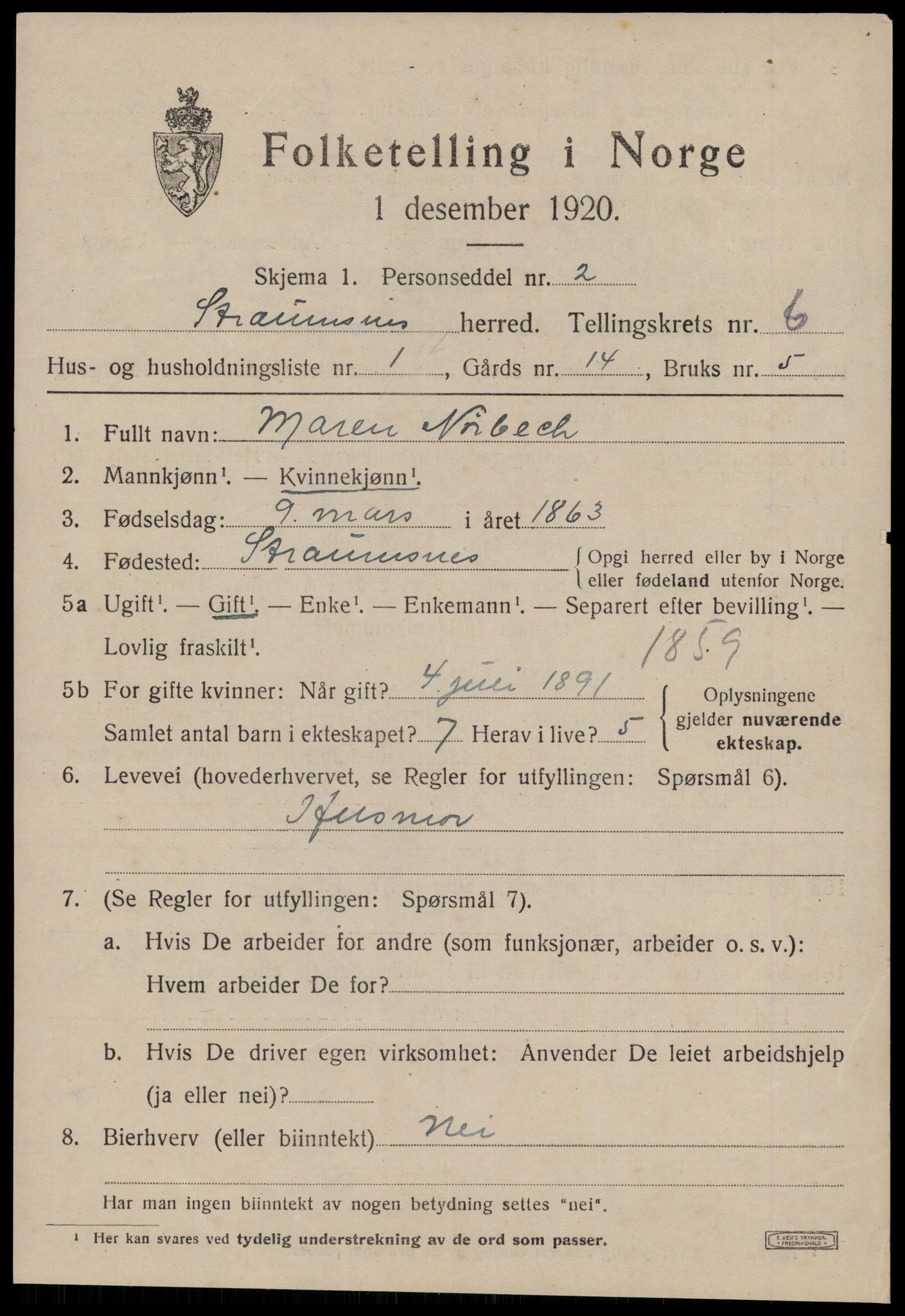 SAT, 1920 census for Straumsnes, 1920, p. 2245