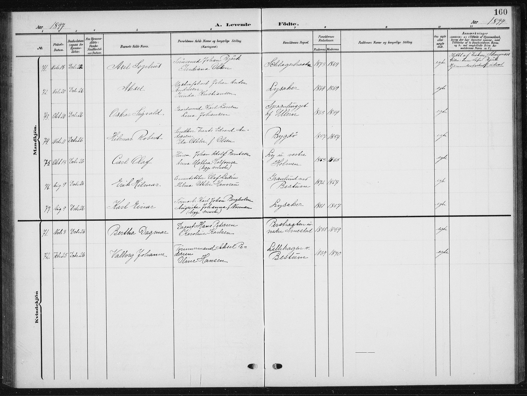 Vestre Aker prestekontor Kirkebøker, AV/SAO-A-10025/F/Fb/L0001: Parish register (official) no. II 1, 1880-1906, p. 160