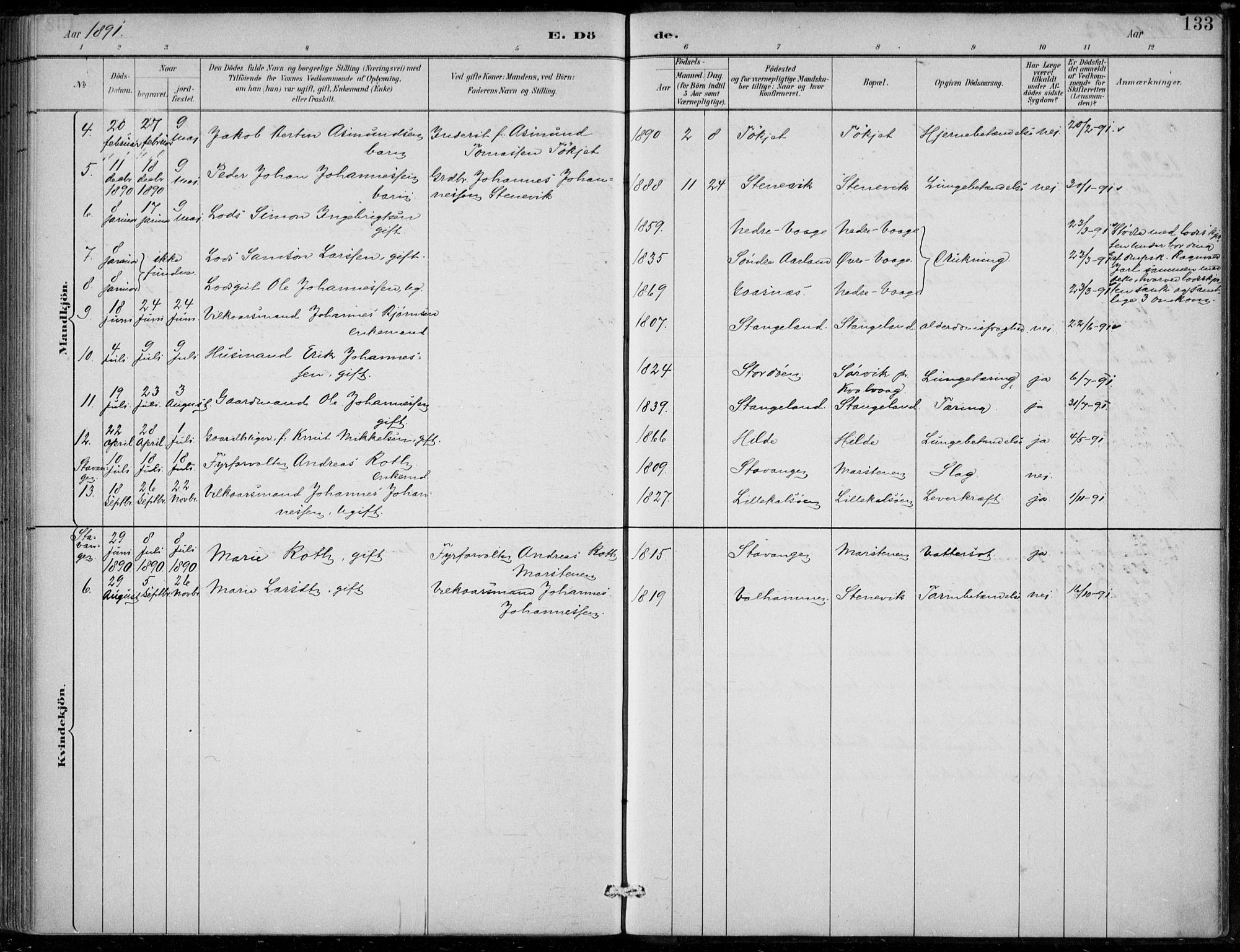 Sund sokneprestembete, AV/SAB-A-99930: Parish register (official) no. D 1, 1882-1899, p. 133