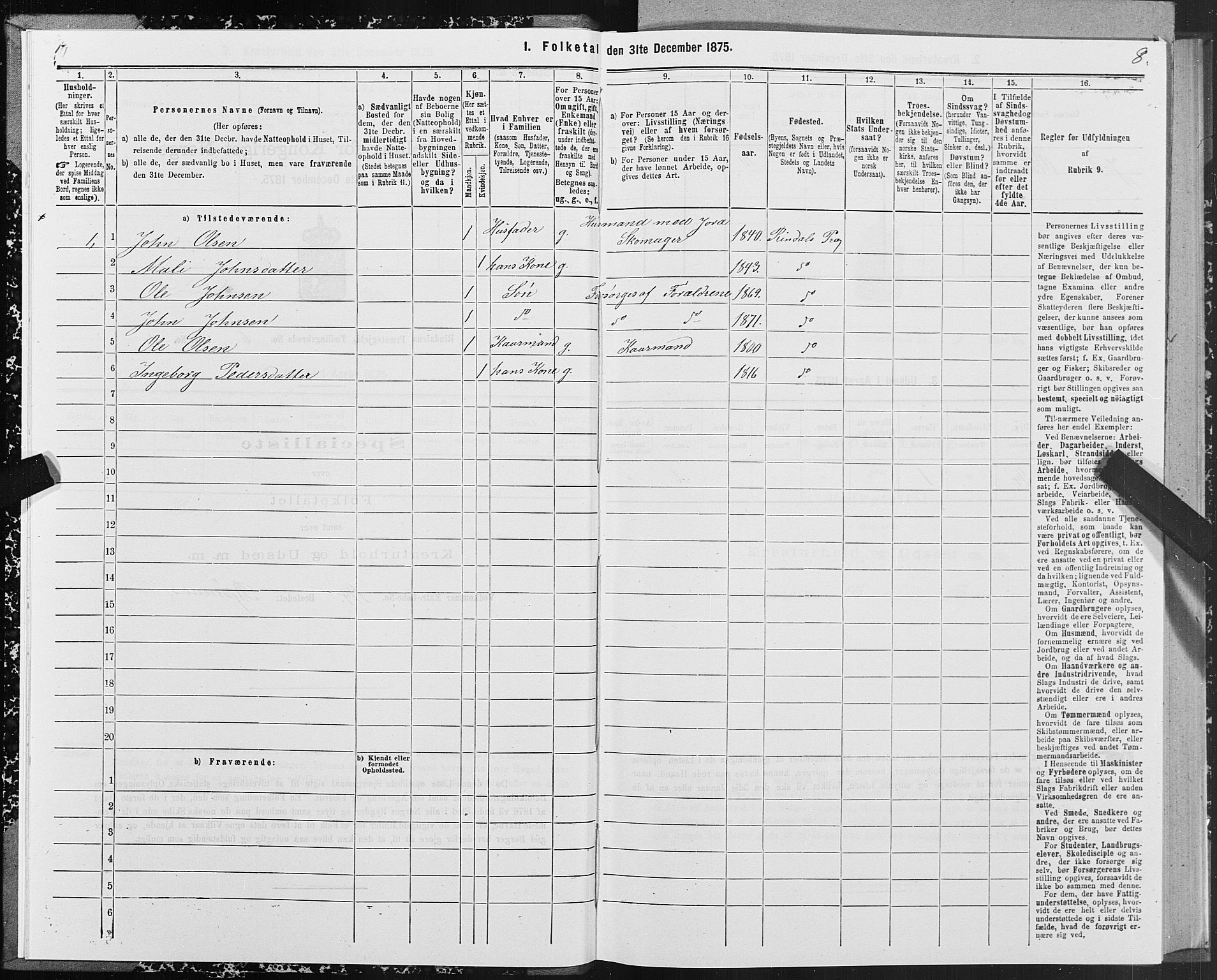SAT, 1875 census for 1567P Rindal, 1875, p. 3008