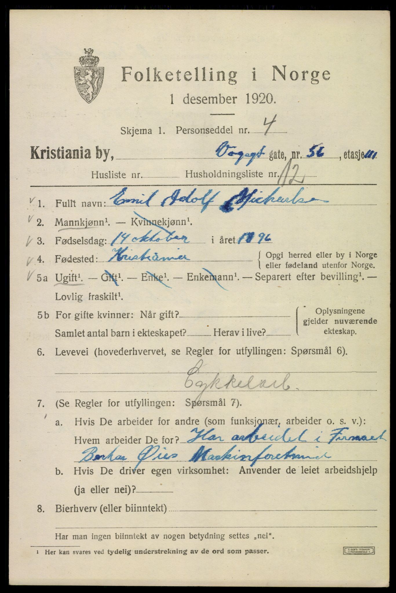 SAO, 1920 census for Kristiania, 1920, p. 642997