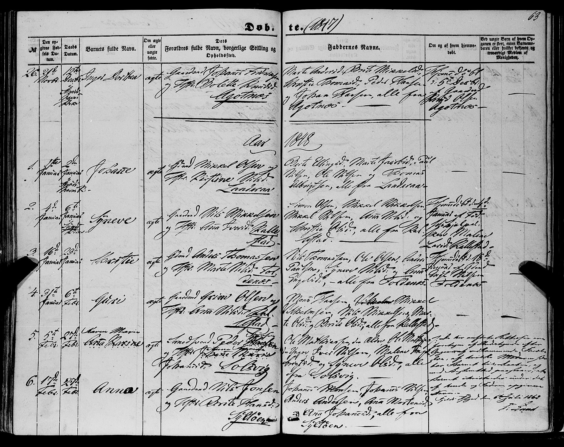 Fjell sokneprestembete, SAB/A-75301/H/Haa: Parish register (official) no. A 2, 1847-1864, p. 63