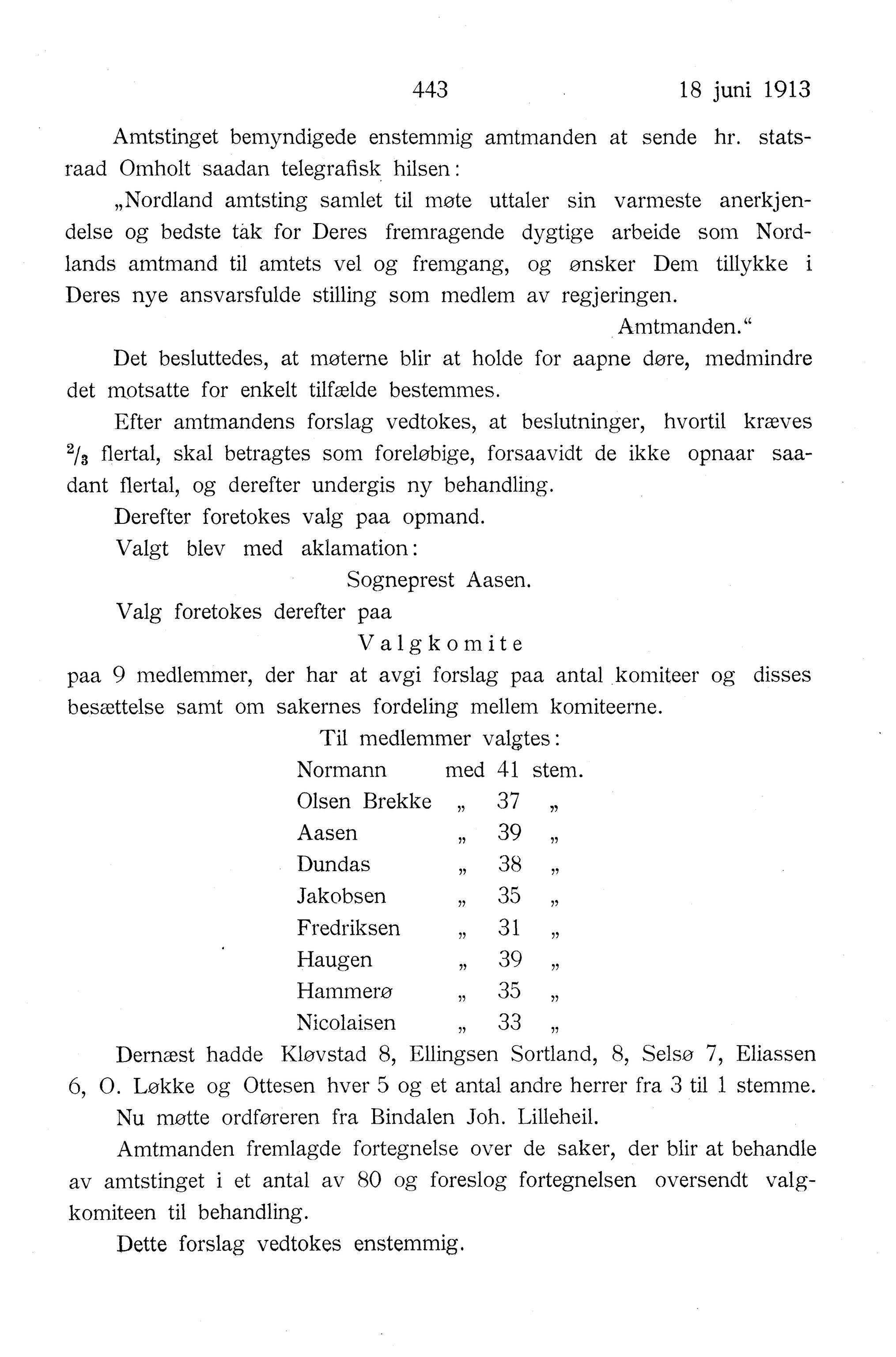 Nordland Fylkeskommune. Fylkestinget, AIN/NFK-17/176/A/Ac/L0036: Fylkestingsforhandlinger 1913, 1913