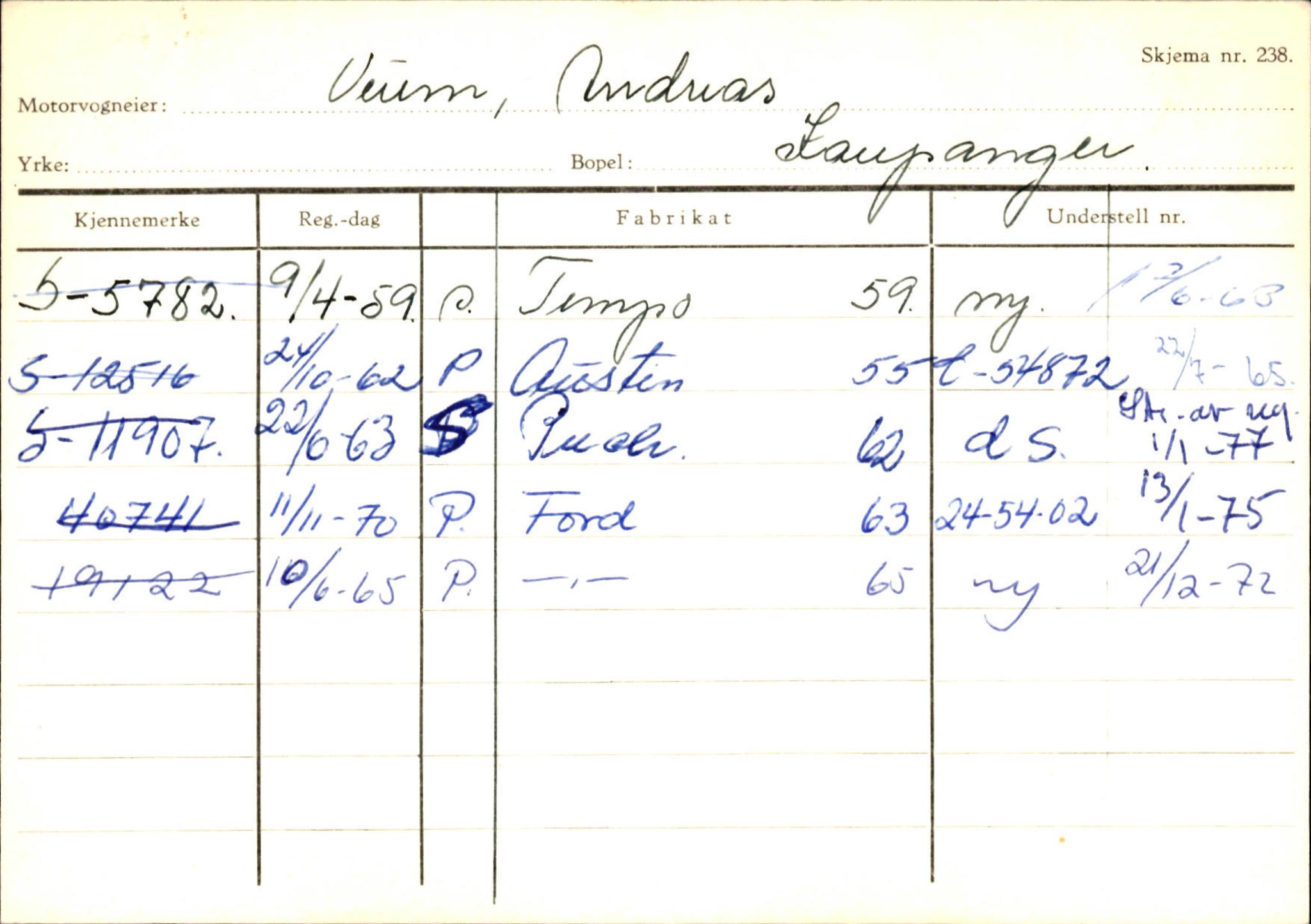 Statens vegvesen, Sogn og Fjordane vegkontor, AV/SAB-A-5301/4/F/L0125: Eigarregister Sogndal V-Å. Aurland A-Å. Fjaler A-N, 1945-1975, p. 70