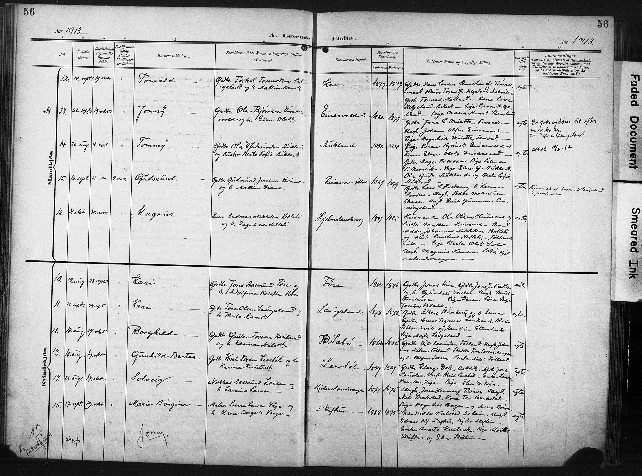 Hjelmeland sokneprestkontor, AV/SAST-A-101843/02/A/L0002: Parish register (official) no. A 17, 1901-1916, p. 56