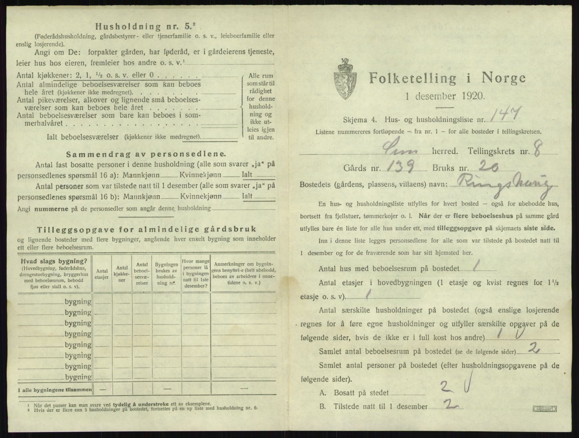 SAKO, 1920 census for Sem, 1920, p. 1943